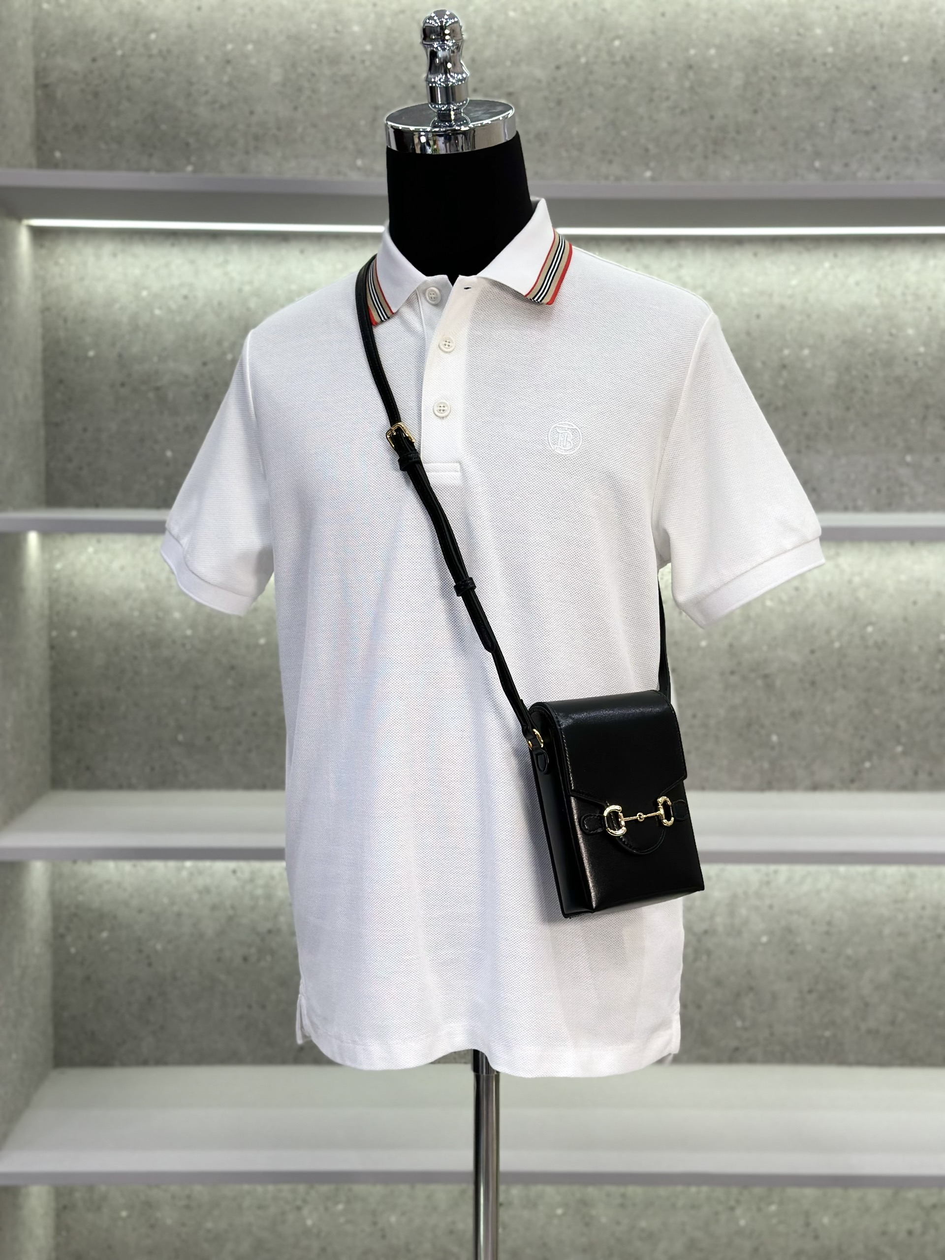 Áo polo Burberry BBR logo TB tròn thêu ngực phối kẻ sọc cổ Like Auth 1-1 on web VTN