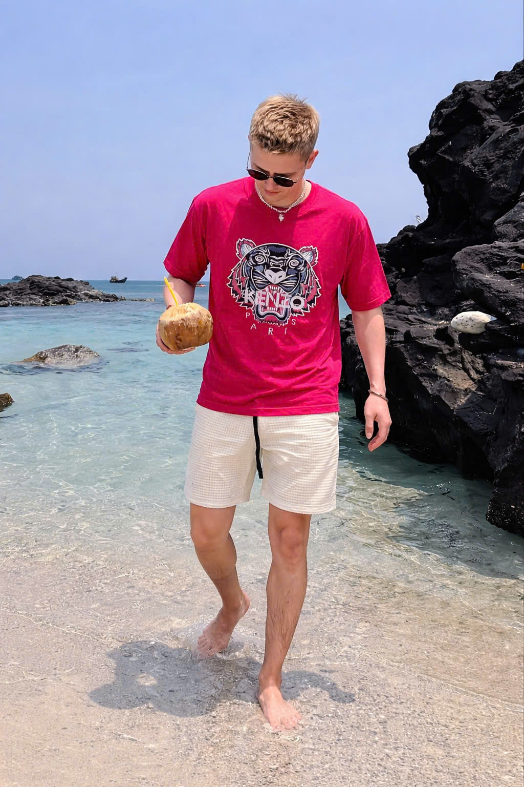 Áo phông T shirt Kenzo KZ Đỏ thêu mặt hổ ngực Like Auth 44-50 CD