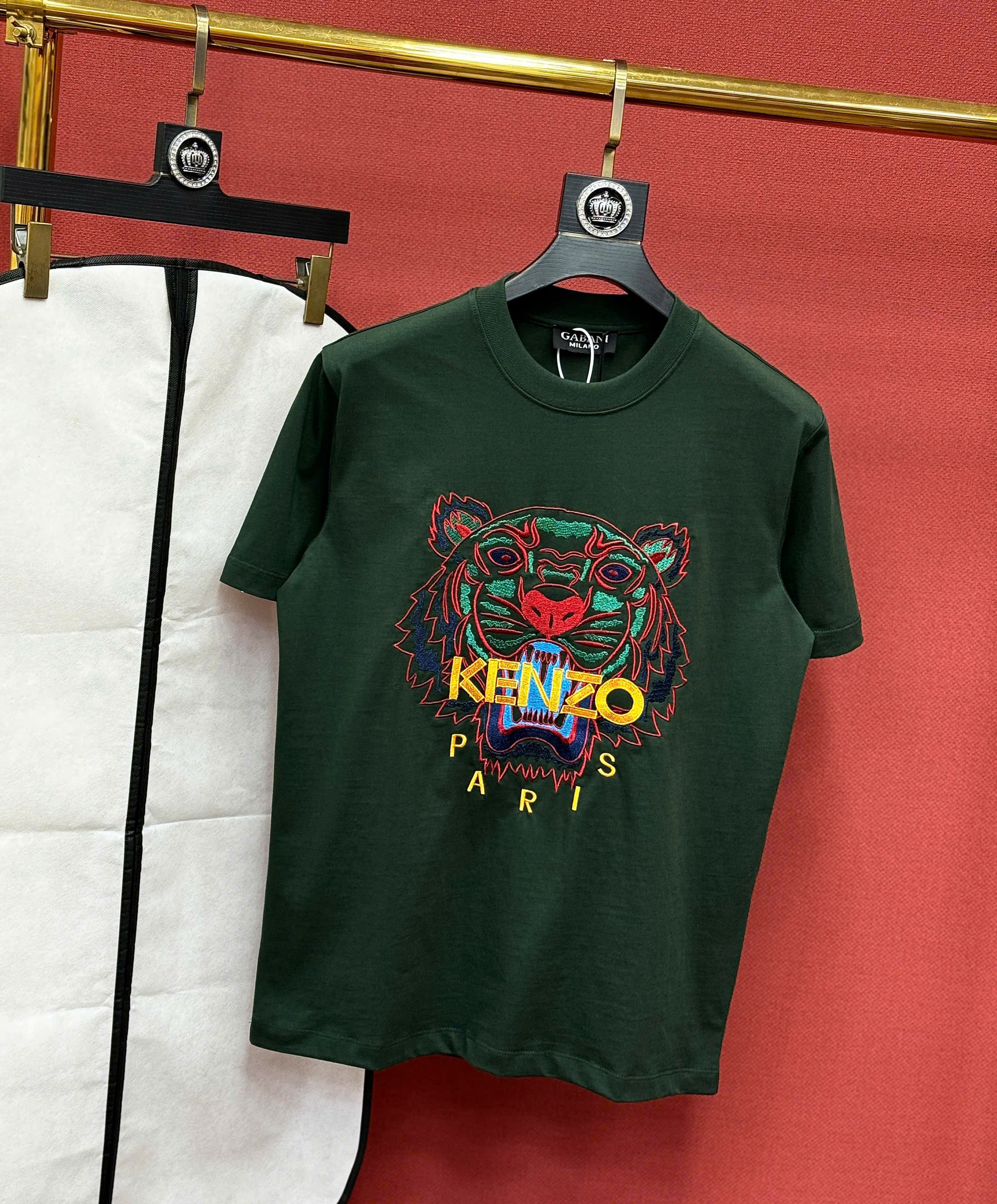 Áo phông T shirt Kenzo KZ Xanh Rêu thêu mặt hổ ngực Like Auth 44-50 CD