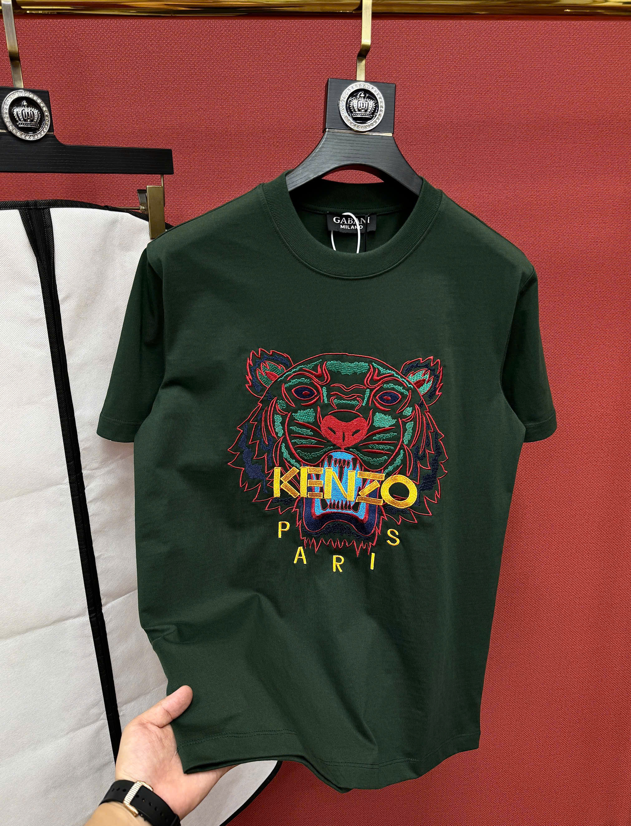 Áo phông T shirt Kenzo KZ Xanh Rêu thêu mặt hổ ngực Like Auth 44-50 CD
