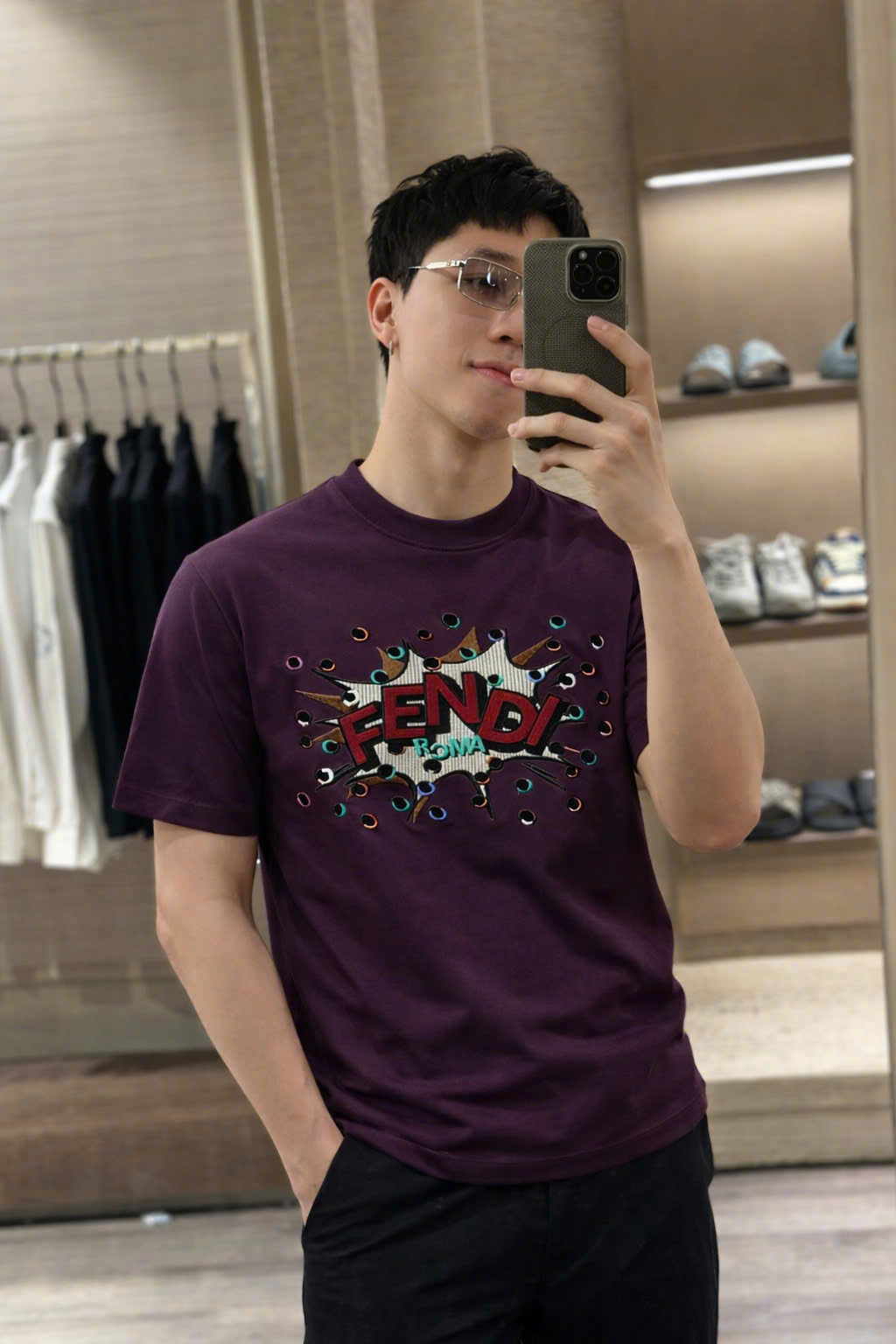 Áo phông T shirt Fendi Roma FD logo wash ngực Like Auth 44-50 CD