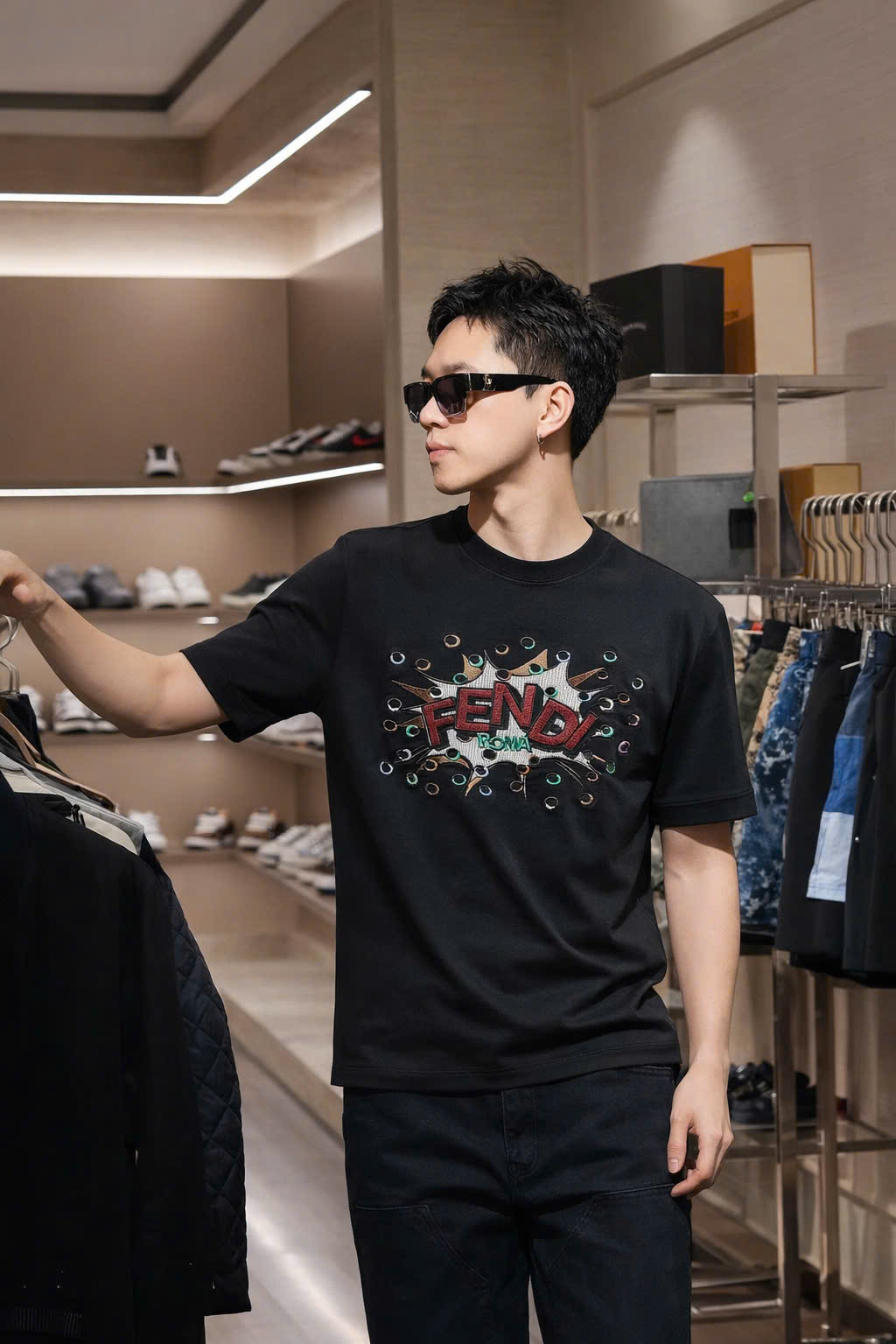 Áo phông T shirt Fendi Roma FD logo wash ngực Like Auth 44-50 CD
