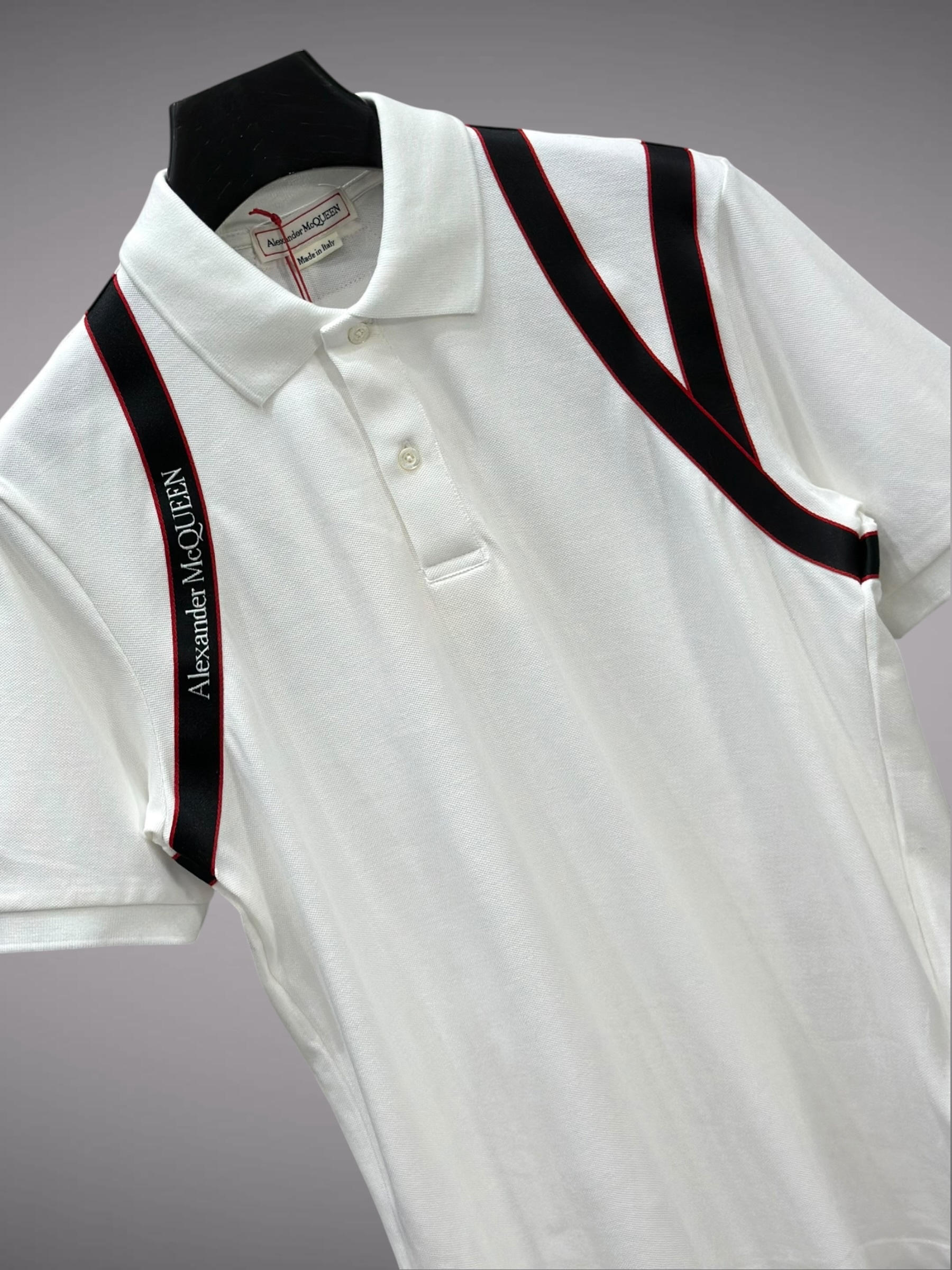Áo polo Mcqueen MCQ Trắng phối vạt vai Like Auth S-XL VTN