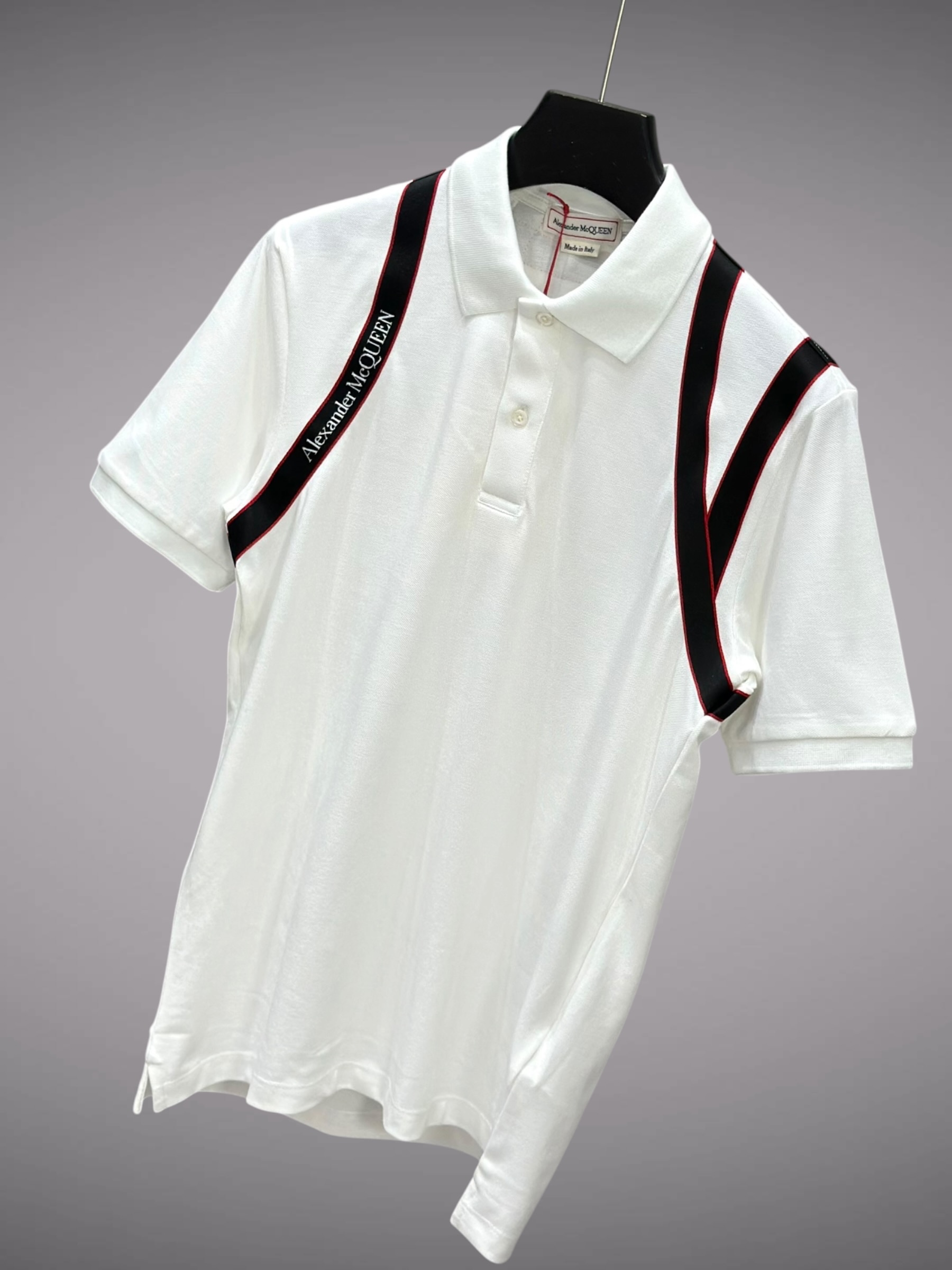 Áo polo Mcqueen MCQ Trắng phối vạt vai Like Auth S-XL VTN