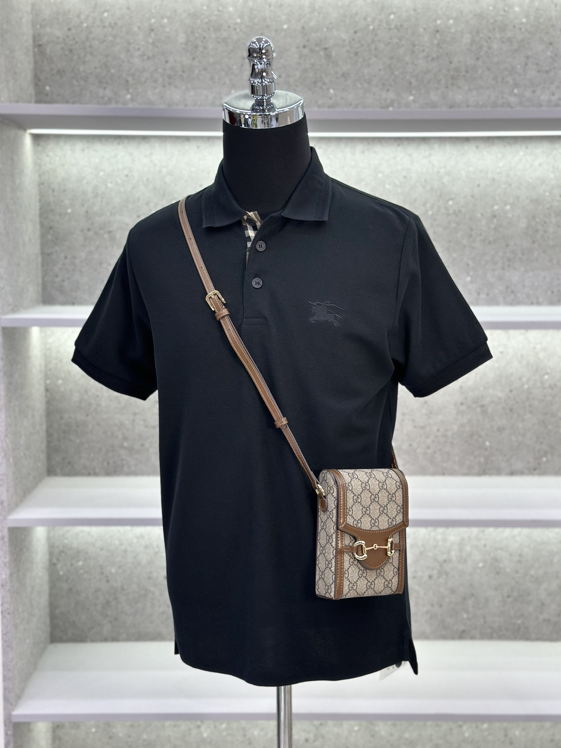 Áo polo Burberry BBR logo ngựa thêu ngực phối kẻ sọc dọc khuy Like Auth 1-1 on web VTN
