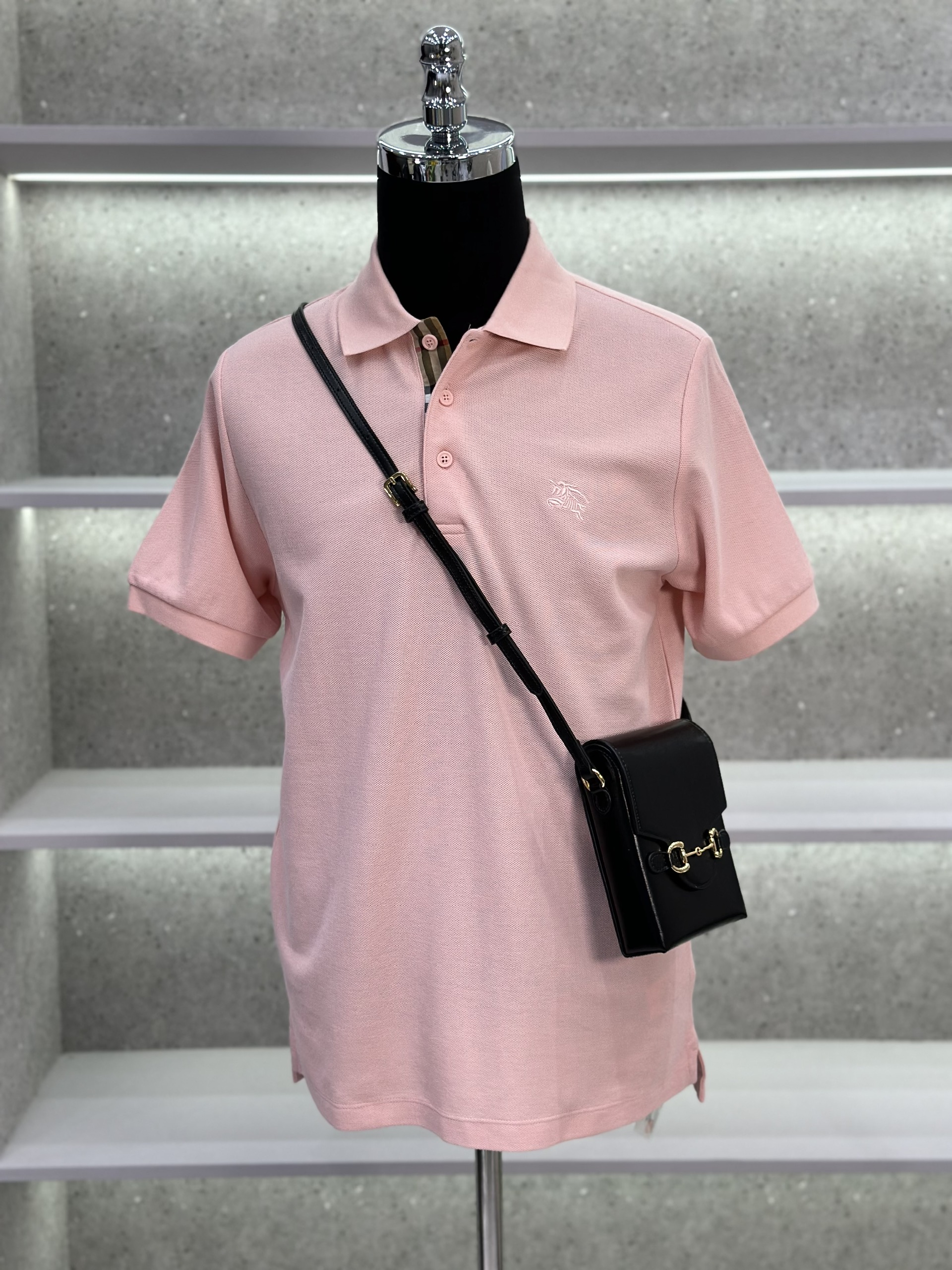 Áo polo Burberry BBR logo ngựa thêu ngực phối kẻ sọc dọc khuy Like Auth 1-1 on web VTN