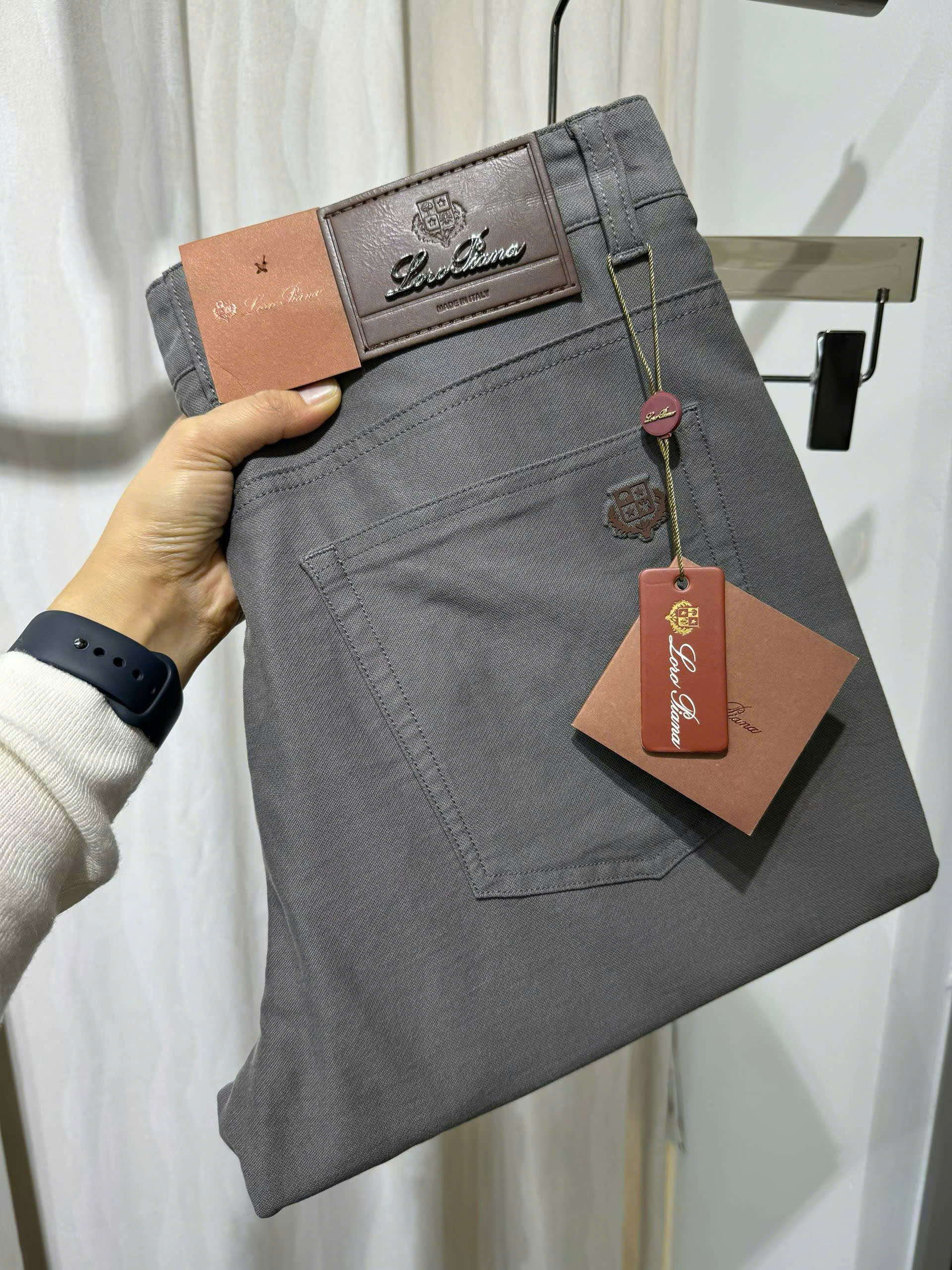 Quần kaki mềm TANYA Loro Piana Xám thêu túi tag Nâu Like Auth 30-36 DDT