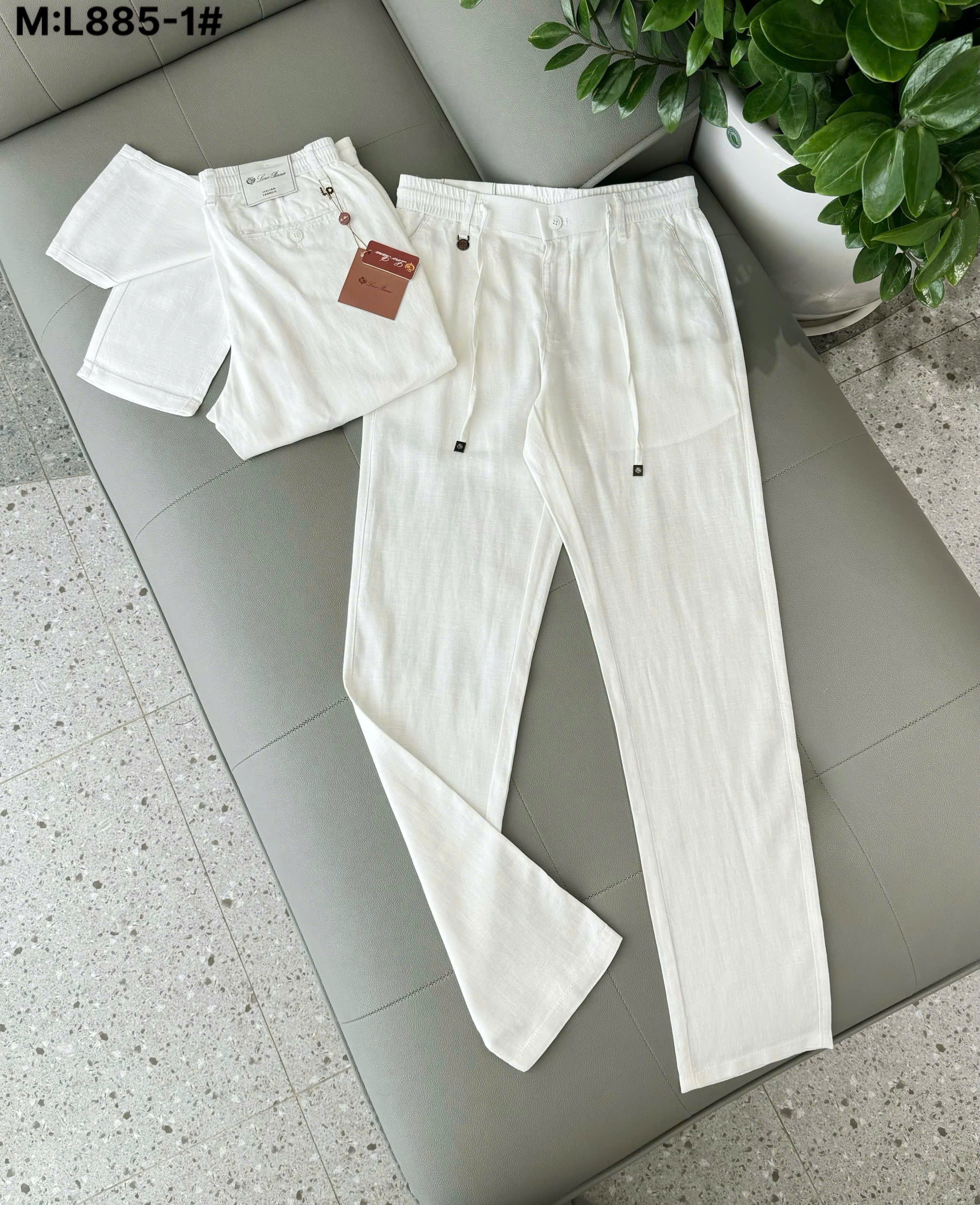 Quần đũi TANYA Loro Piana Trắng thêu chữ Nâu Like Auth 30-36 DDT