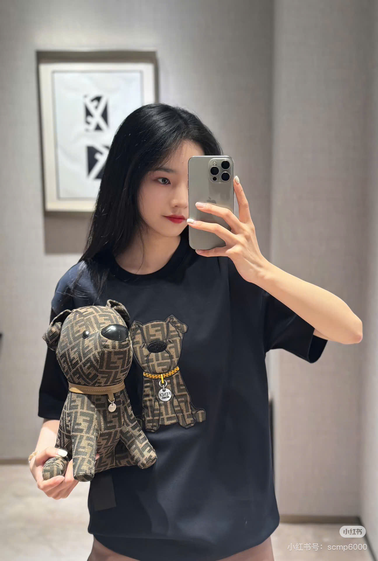 Áo phông T shirt Fendi Roma FD logo wash hình Cún đeo vòng ngực Like Auth S-L DDT