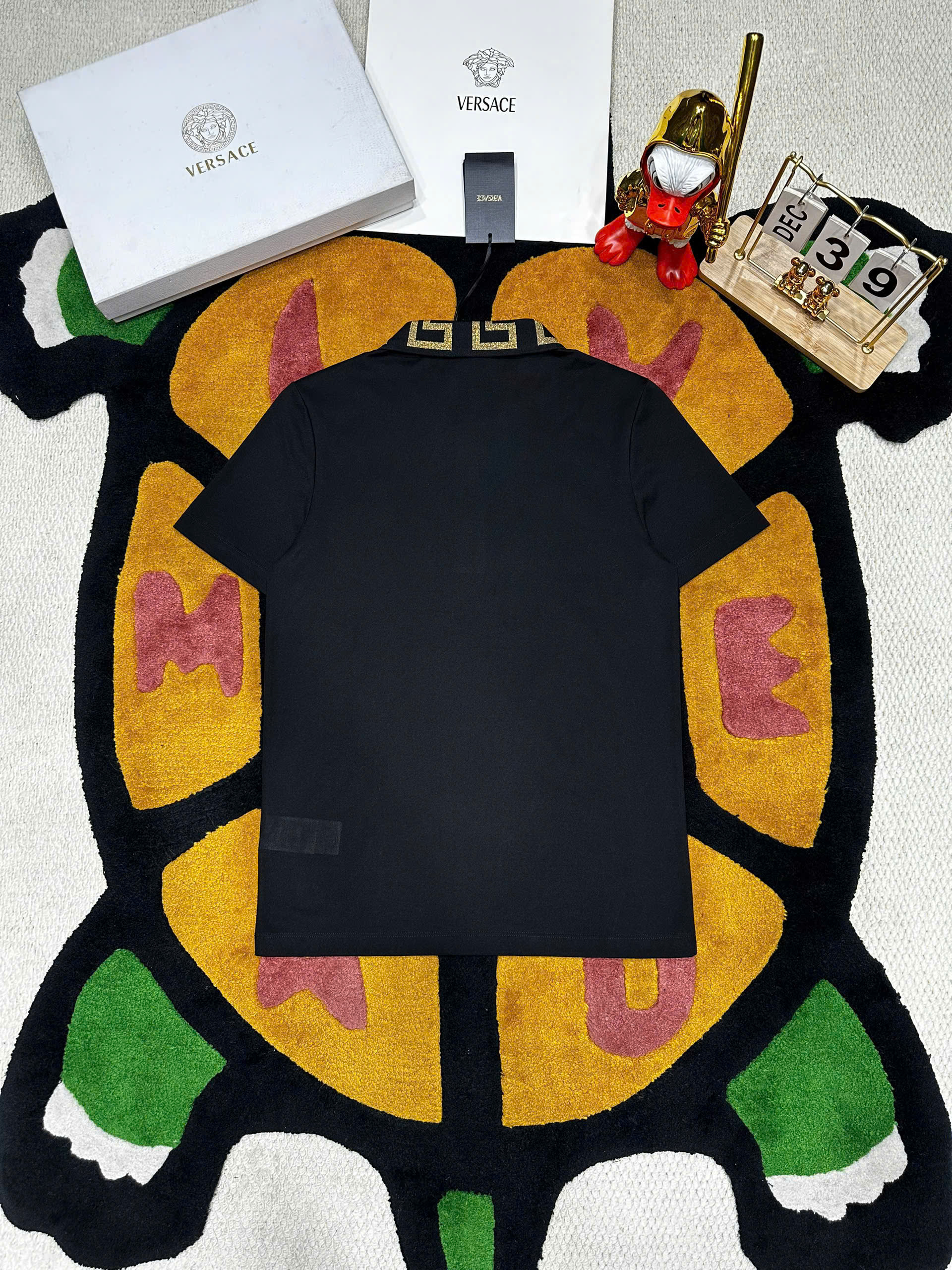 Áo polo Versace VS check cổ logo thêu ngực mặt quỷ Like Auth 48-52 MK\Đen
