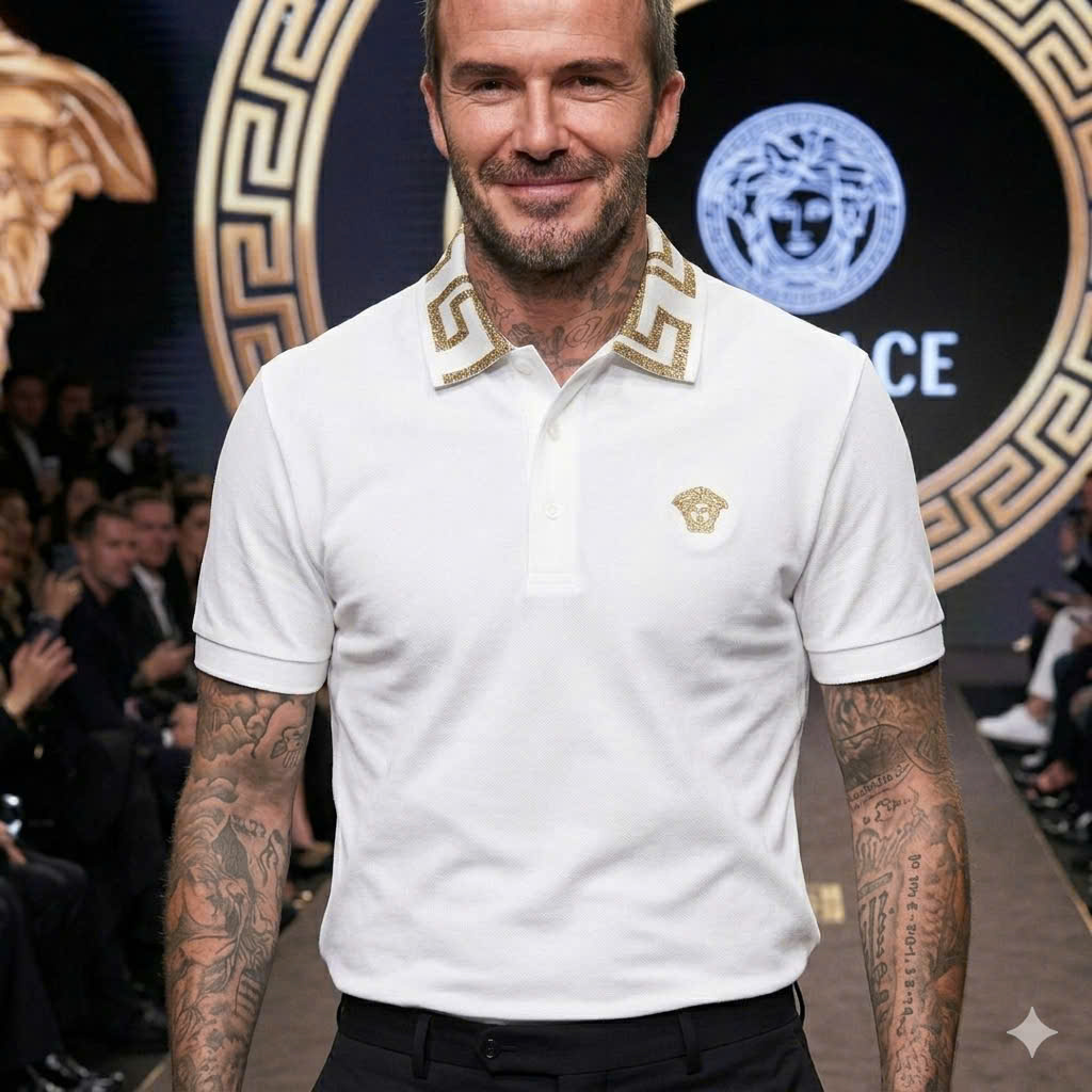 Áo polo Versace VS check cổ logo thêu ngực mặt quỷ Like Auth 48-52 MK\Trắng