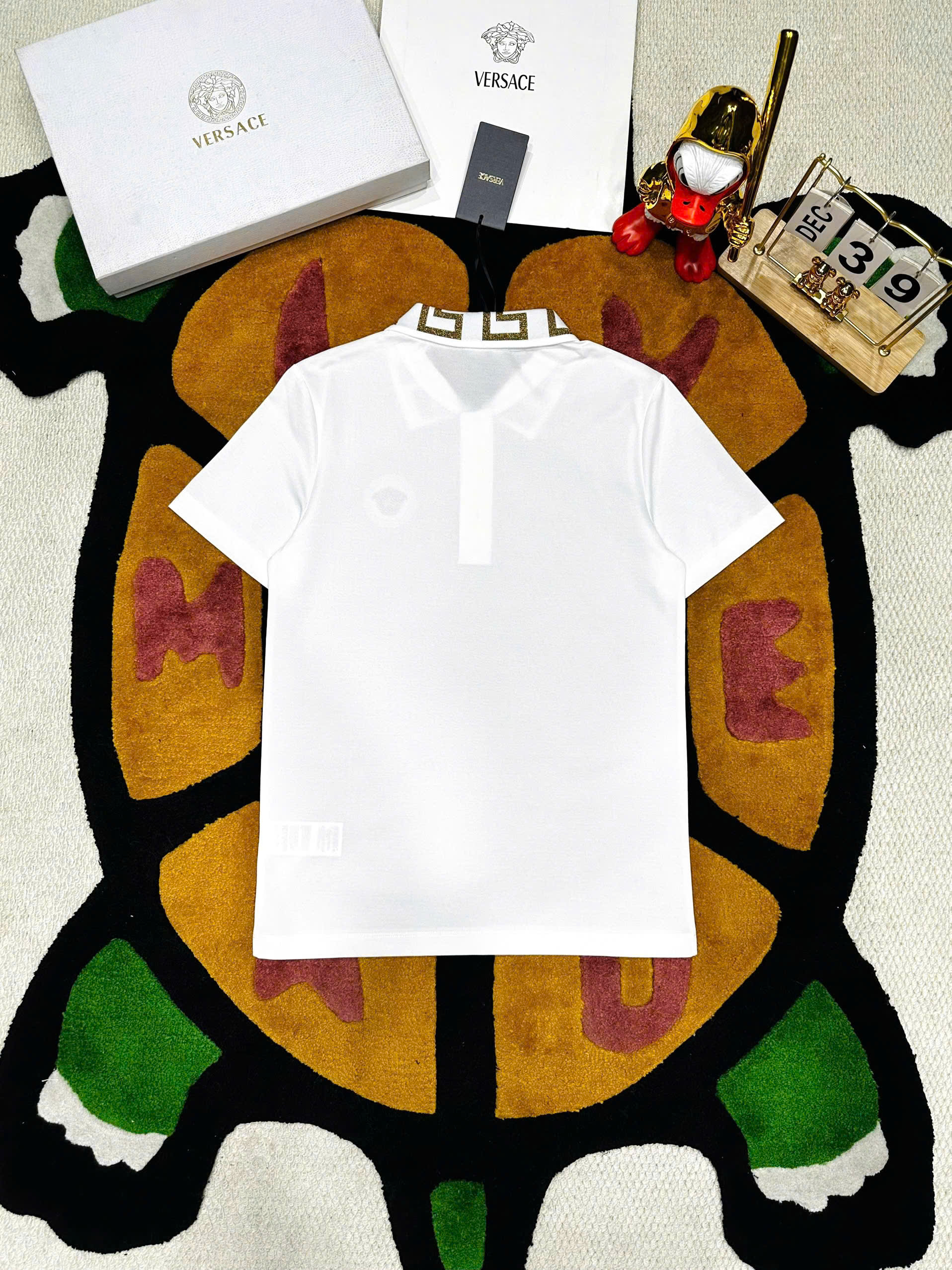 Áo polo Versace VS check cổ logo thêu ngực mặt quỷ Like Auth 48-52 MK\Trắng