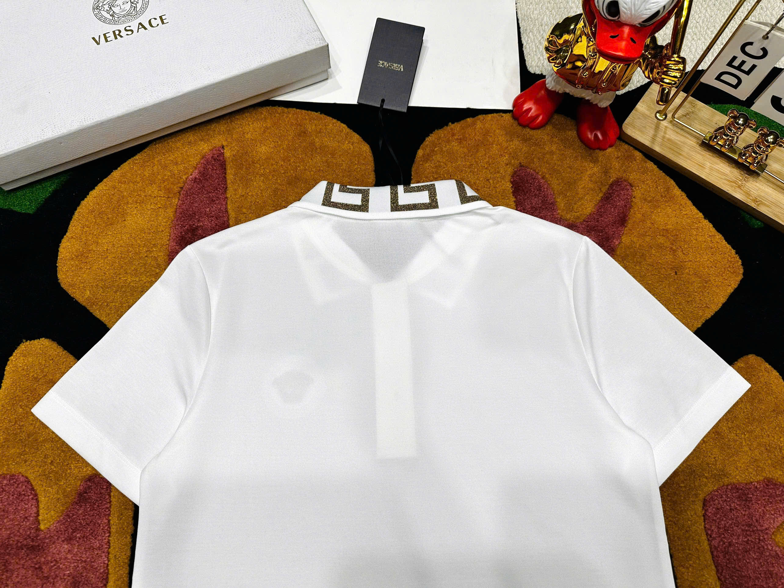 Áo polo Versace VS check cổ logo thêu ngực mặt quỷ Like Auth 48-52 MK\Trắng