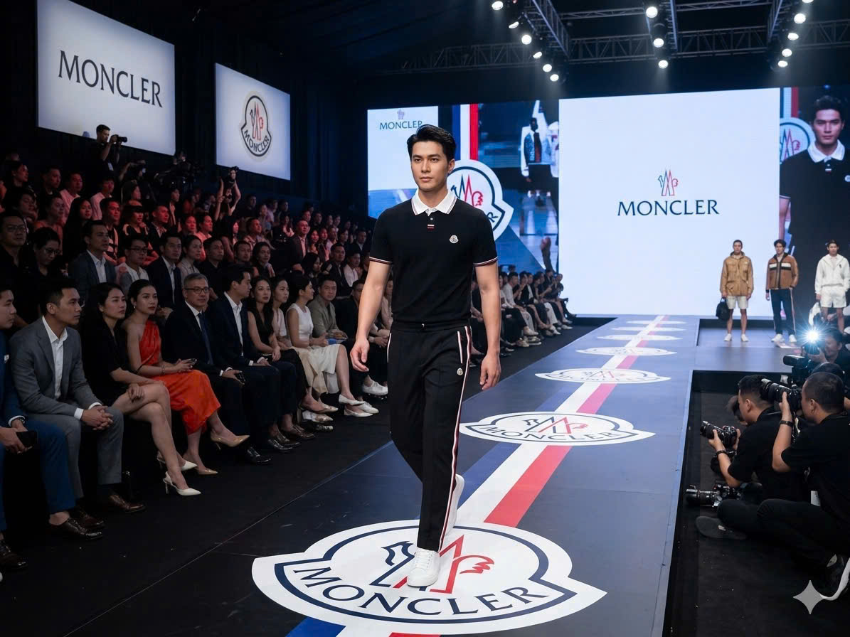 Áo polo Moncler check kẻ cổ logo thêu wash ngực Like Auth 48-52 MK\Đen