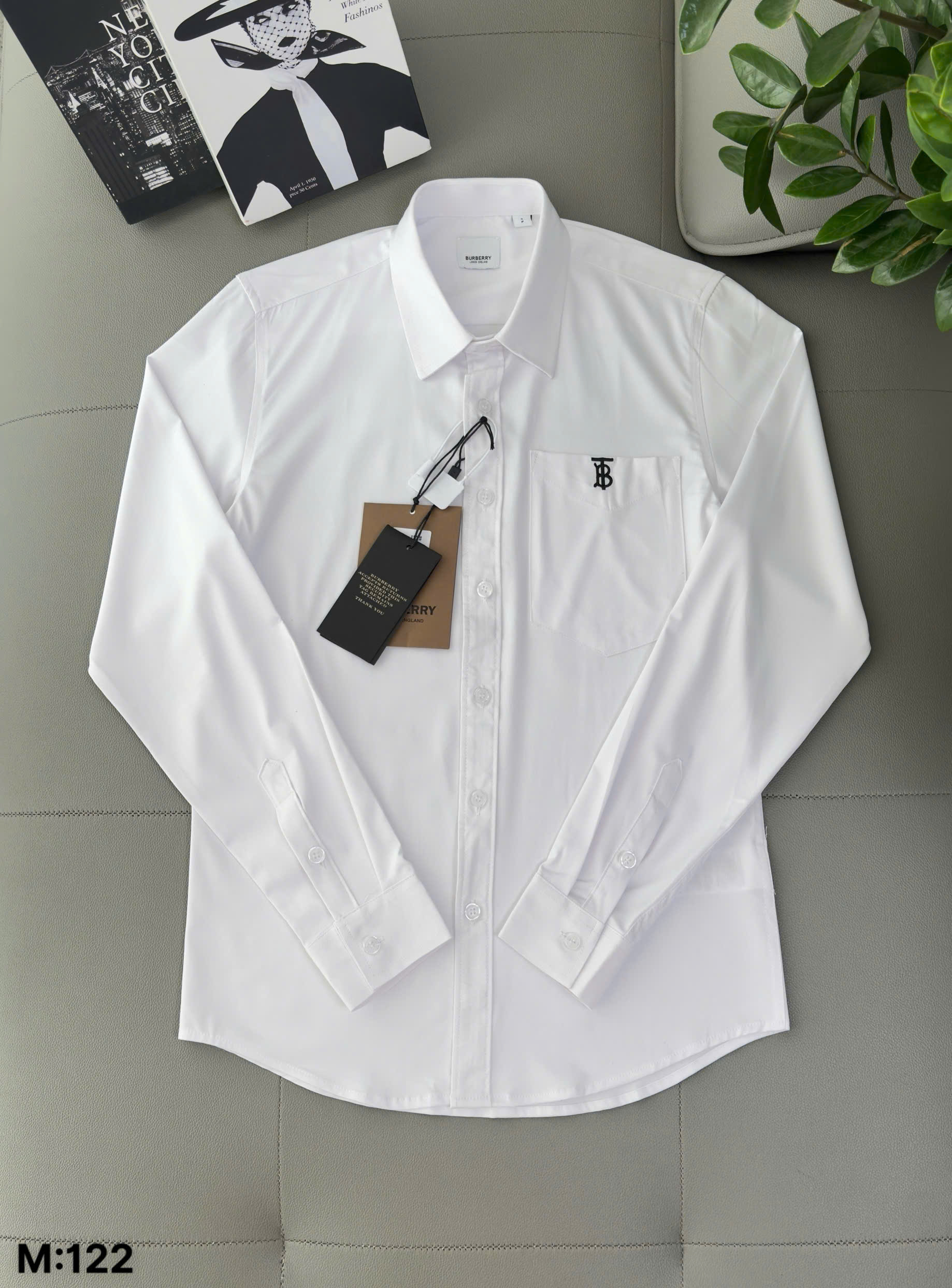 Áo sơ mi Burberry BBR dài tay Trắng logo thêu ngực TB Like Auth S-XXL DDT