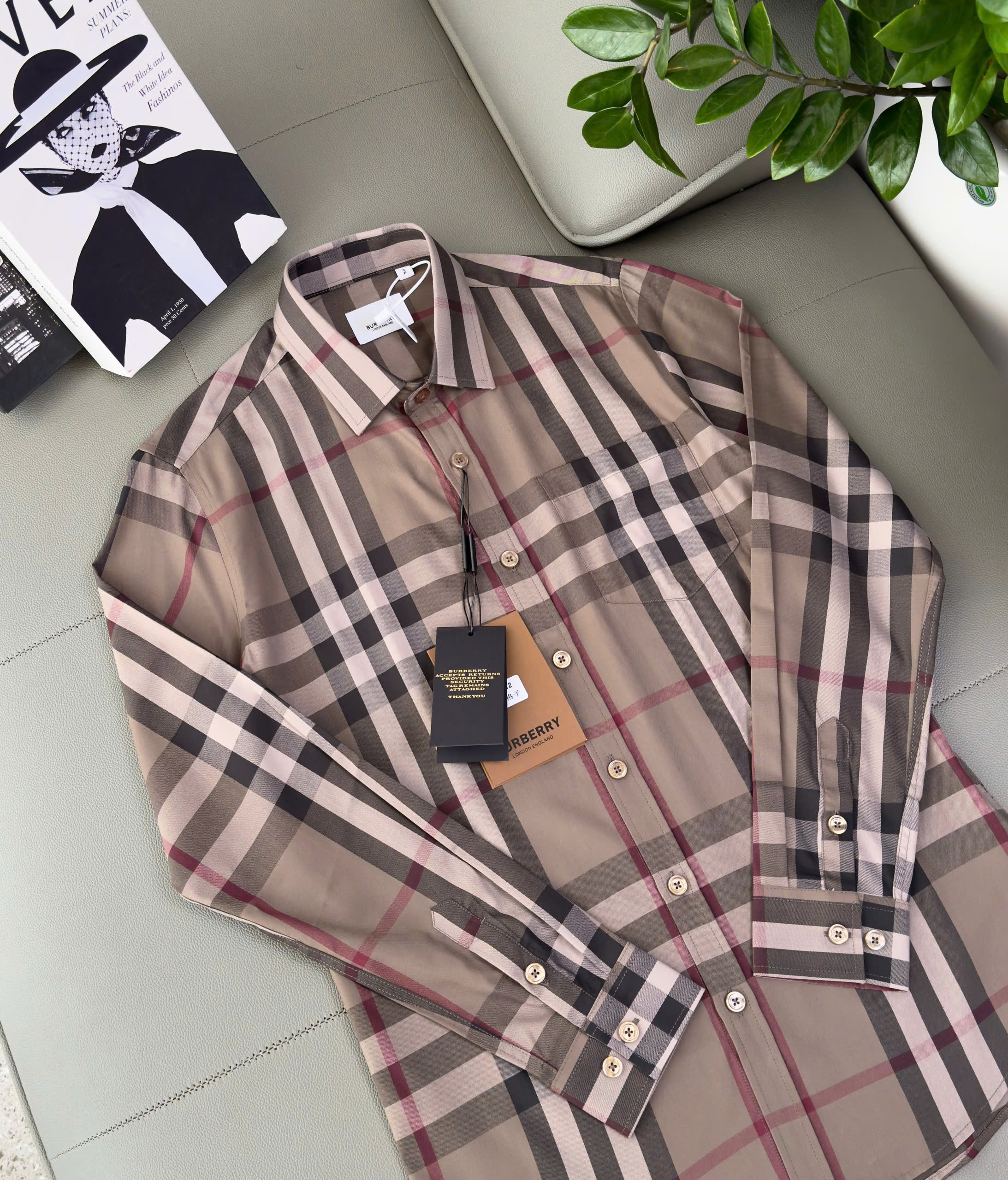 Áo sơ mi Burberry BBR dài tay Rêu kẻ sọc Like Auth S-XXL DDT