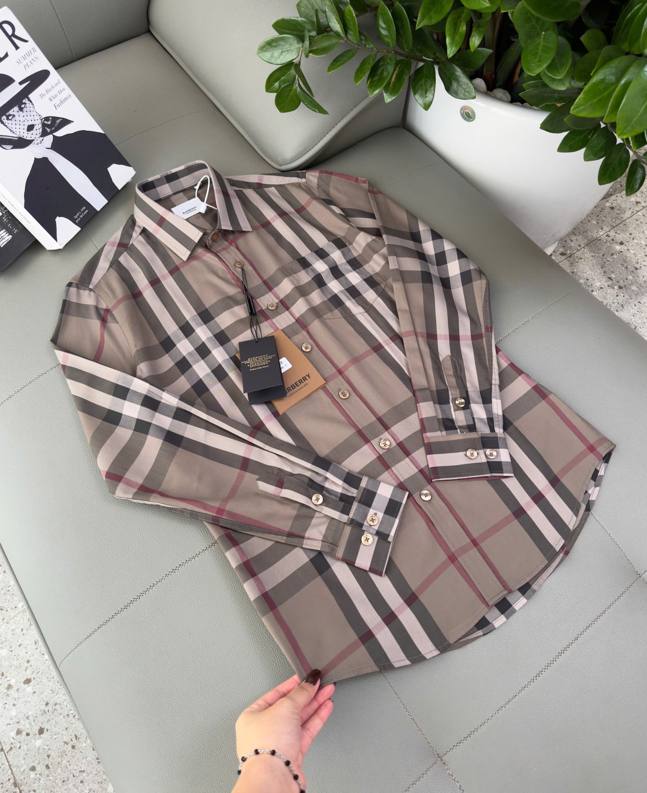 Áo sơ mi Burberry BBR dài tay Rêu kẻ sọc Like Auth S-XXL DDT