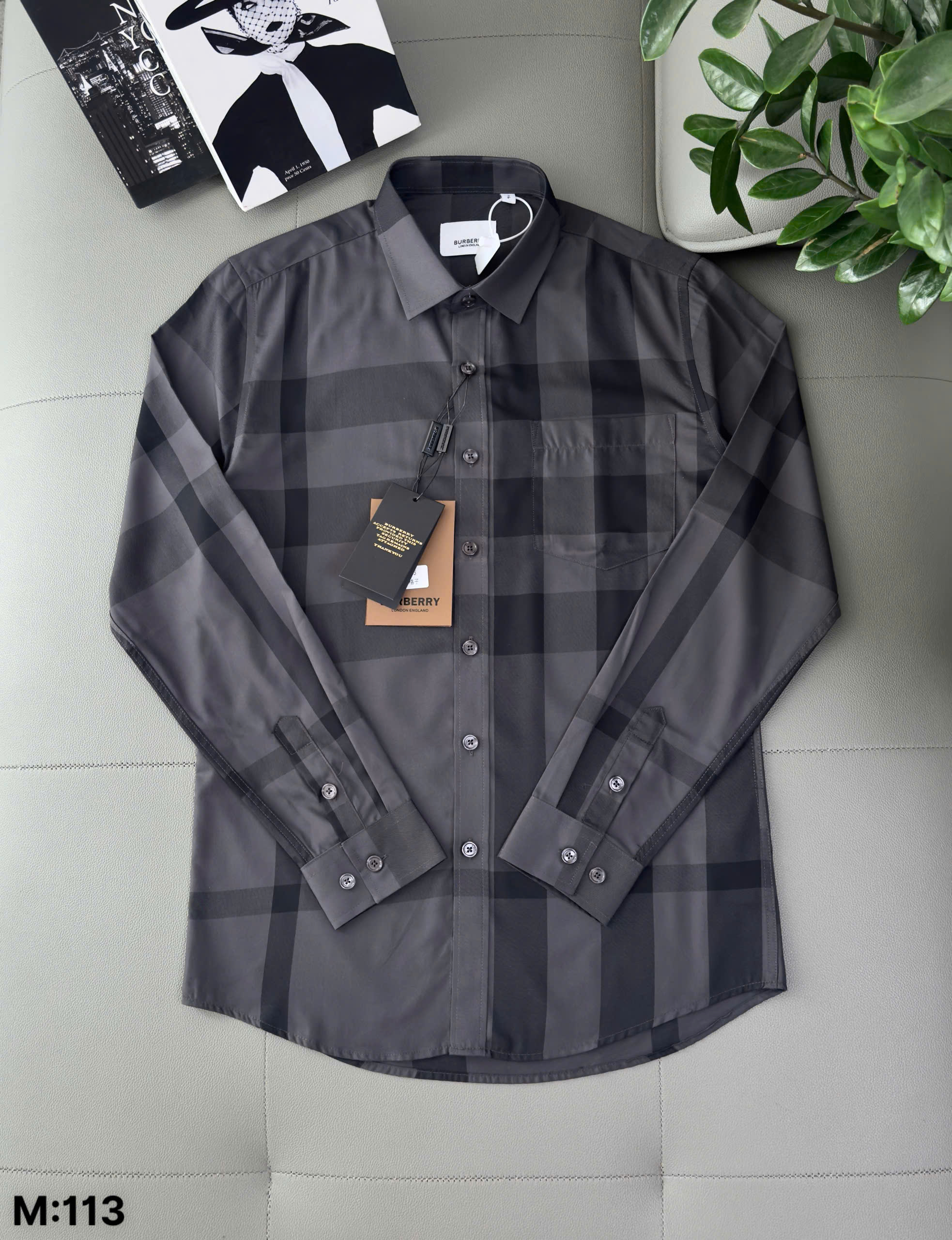 Áo sơ mi Burberry BBR dài tay kẻ sọc Đen Xám Like Auth S-XXL DDT