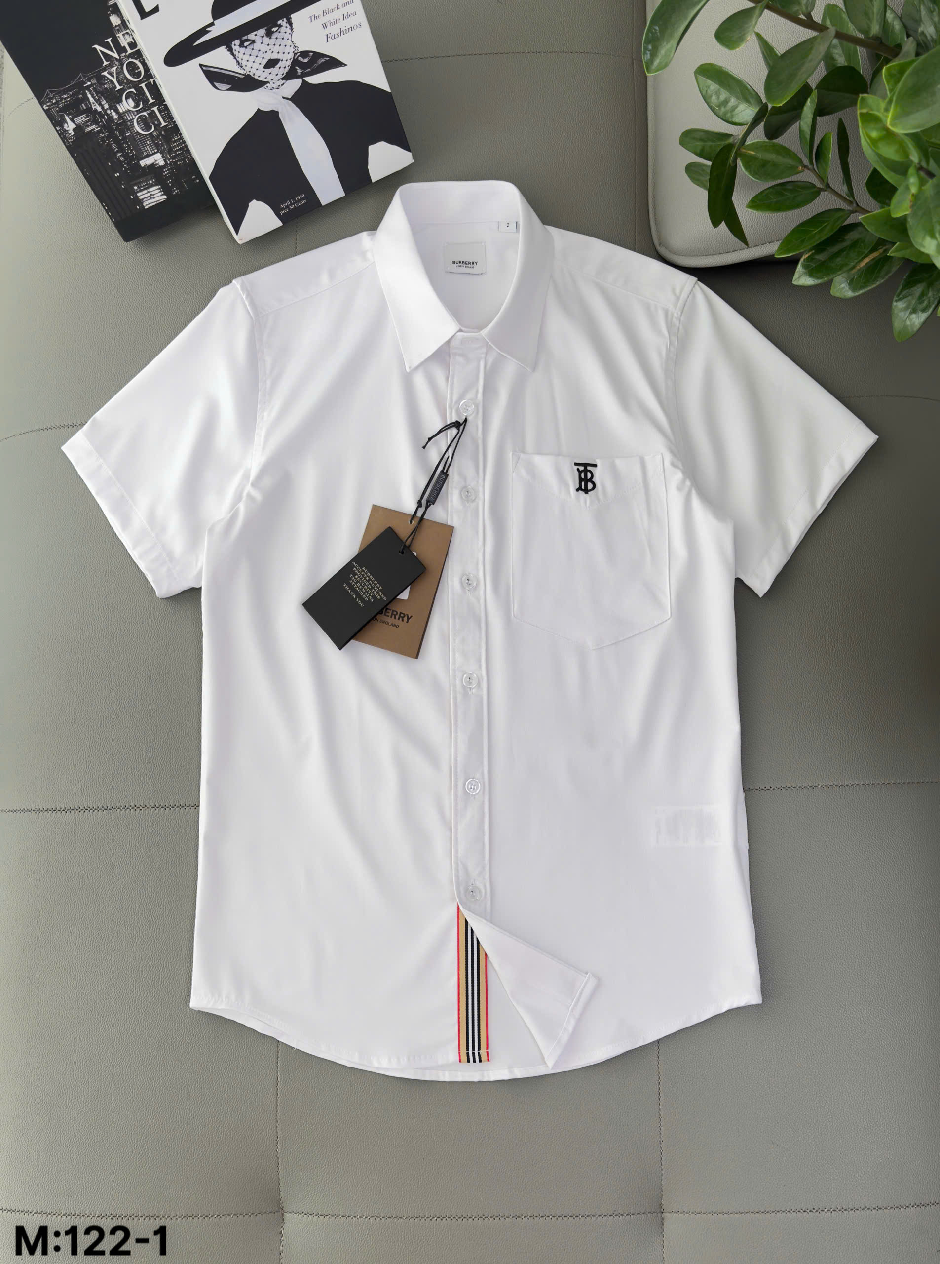 Áo sơ mi Burberry BBR cộc tay Trắng logo thêu ngực TB Like Auth S-XXL DDT