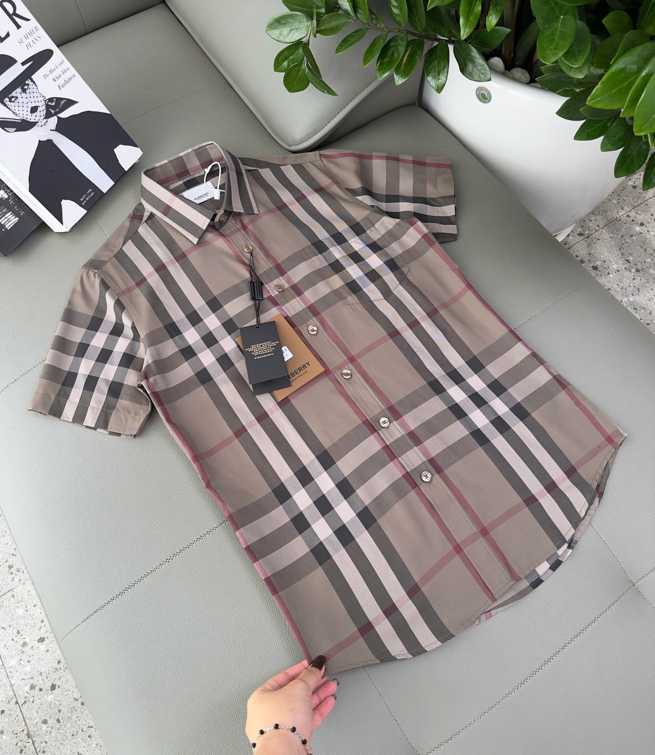 Áo sơ mi Burberry BBR cộc tay Rêu kẻ sọc Like Auth S-XXL DDT