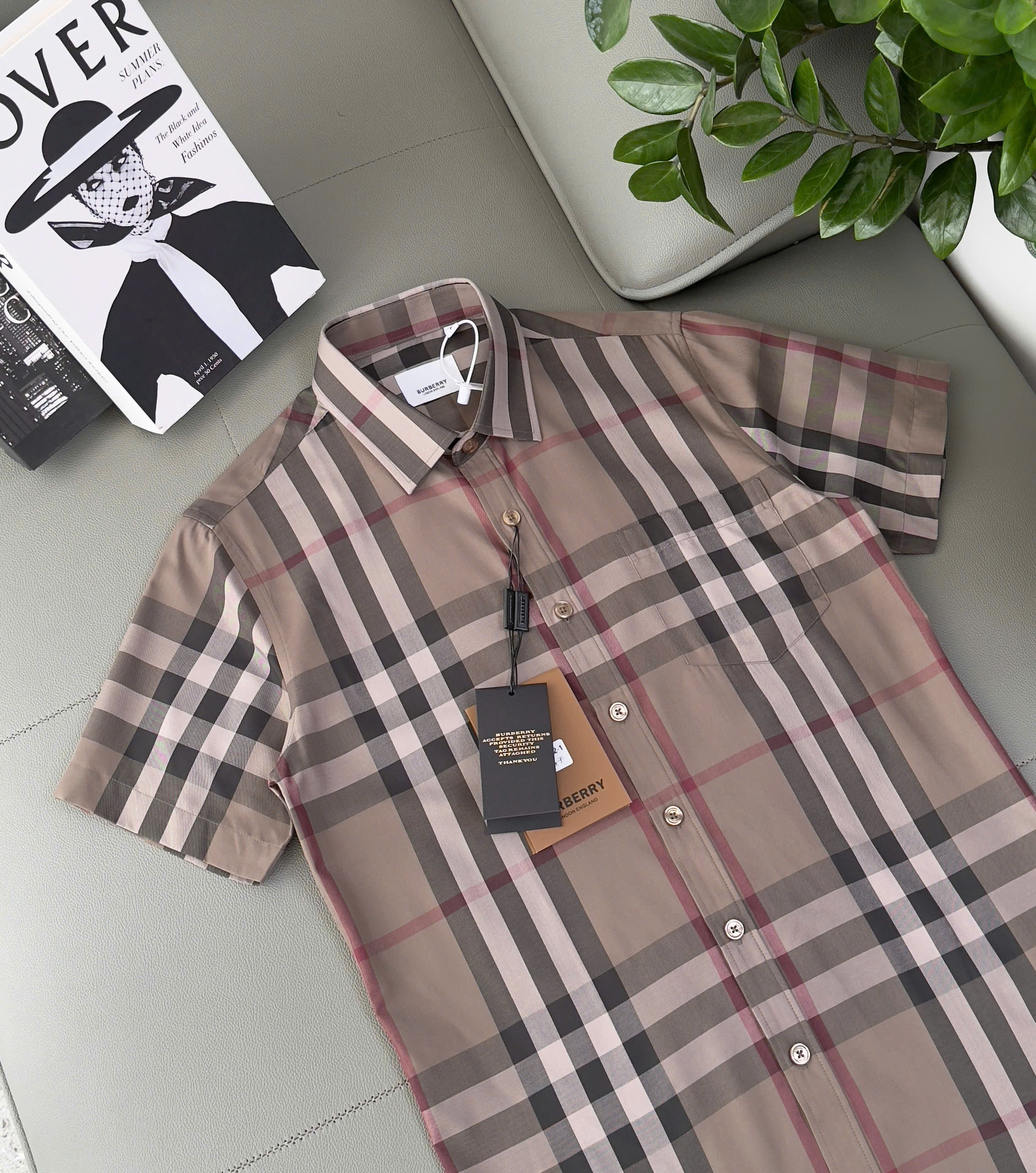 Áo sơ mi Burberry BBR cộc tay Rêu kẻ sọc Like Auth S-XXL DDT