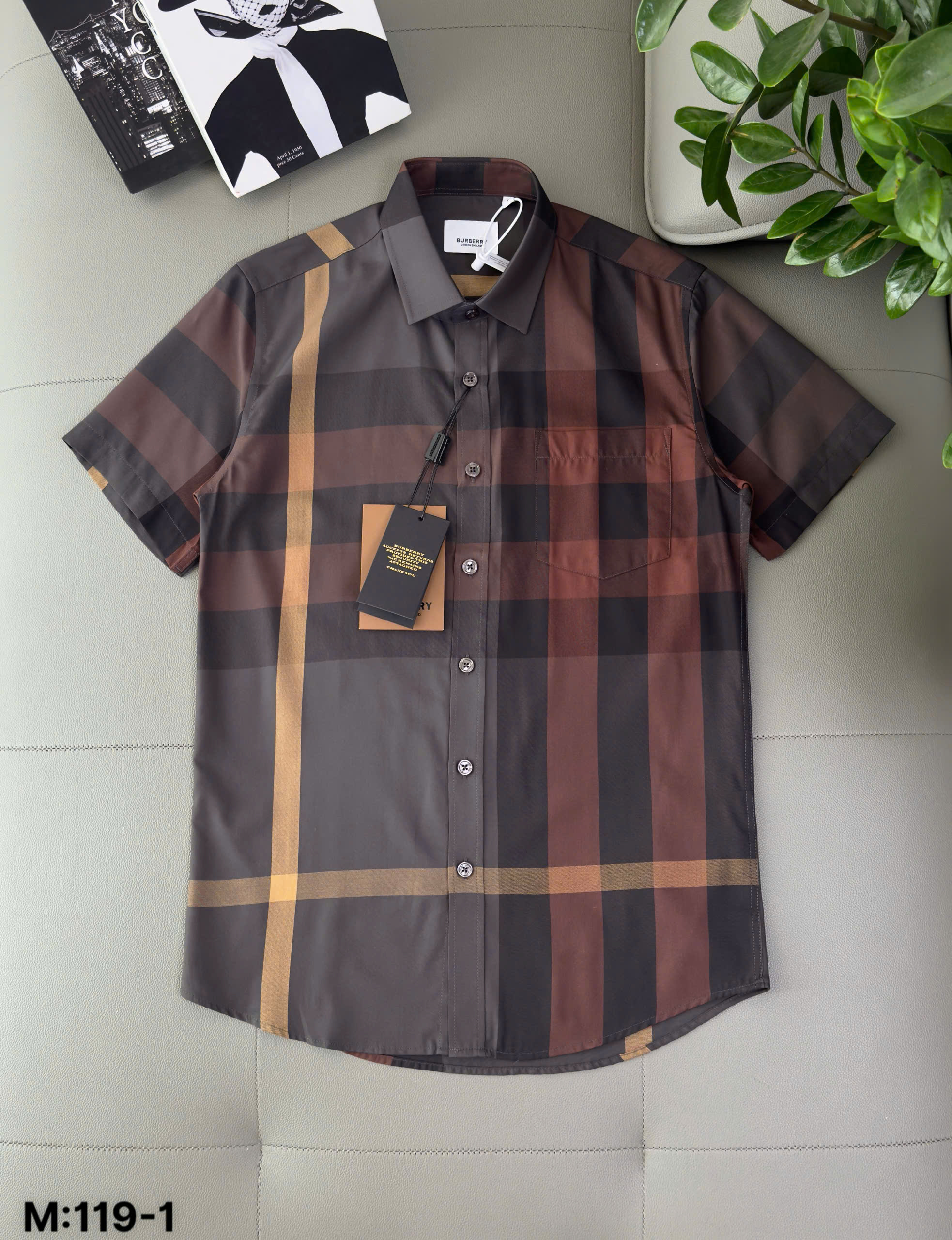 Áo sơ mi Burberry BBR cộc tay kẻ sọc Xám Nâu Like Auth S-XXL DDT