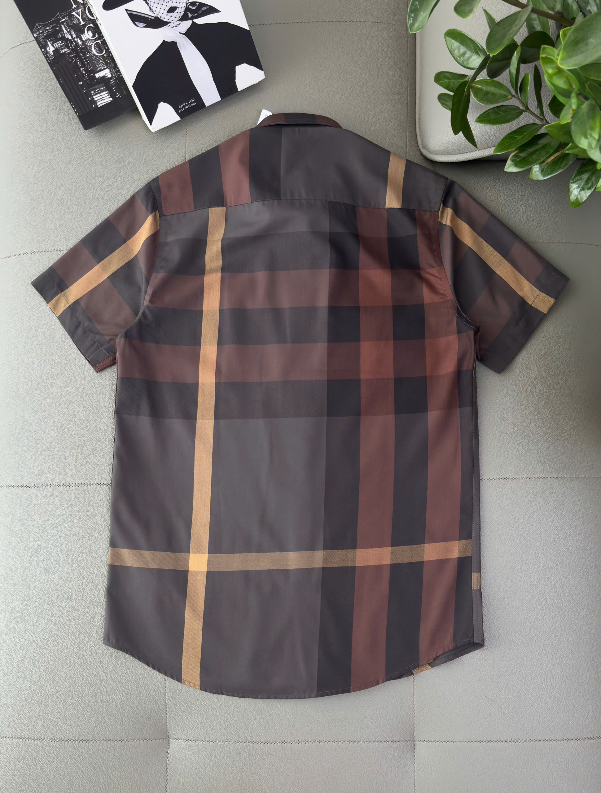 Áo sơ mi Burberry BBR cộc tay kẻ sọc Xám Nâu Like Auth S-XXL DDT
