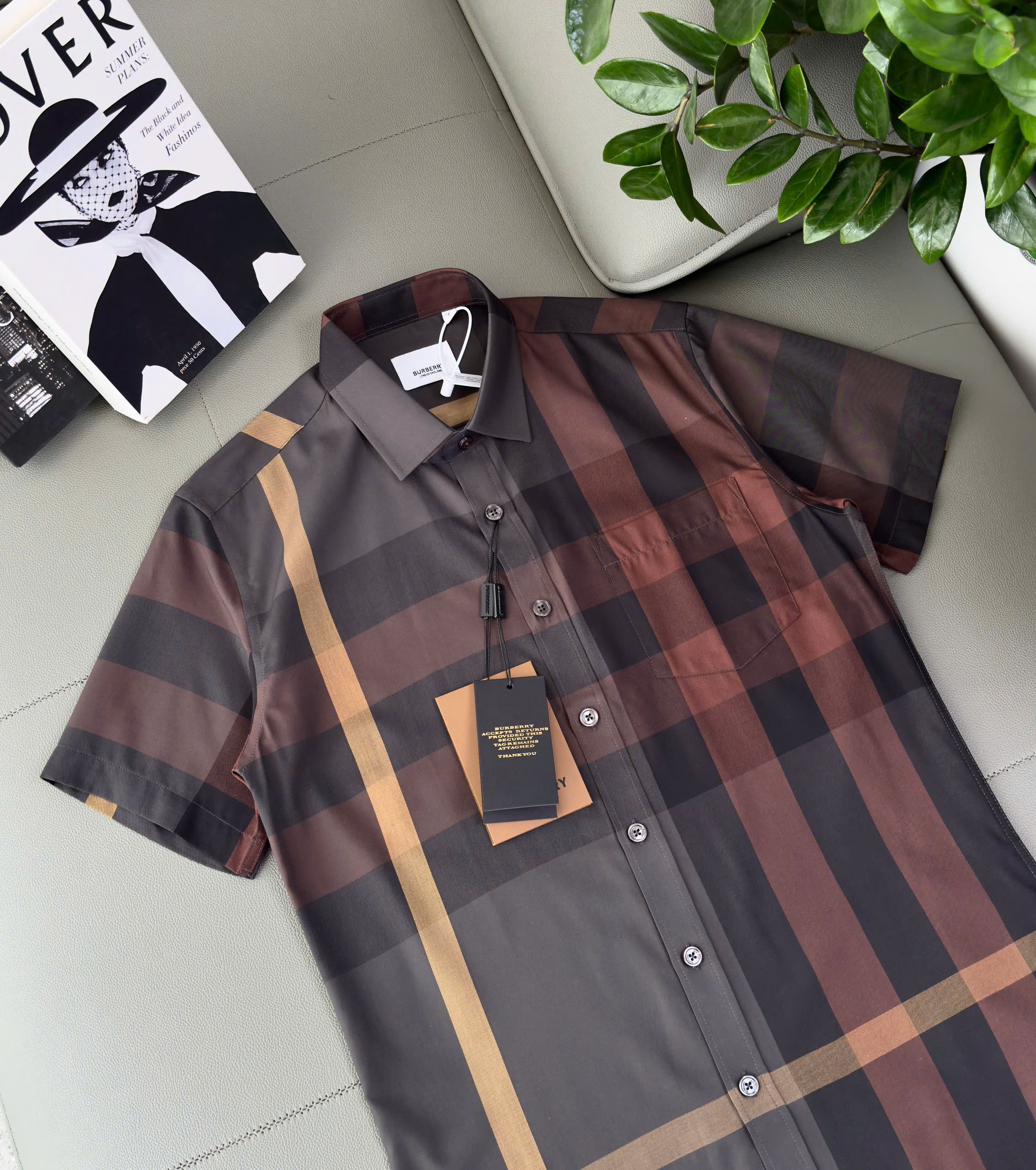 Áo sơ mi Burberry BBR cộc tay kẻ sọc Xám Nâu Like Auth S-XXL DDT