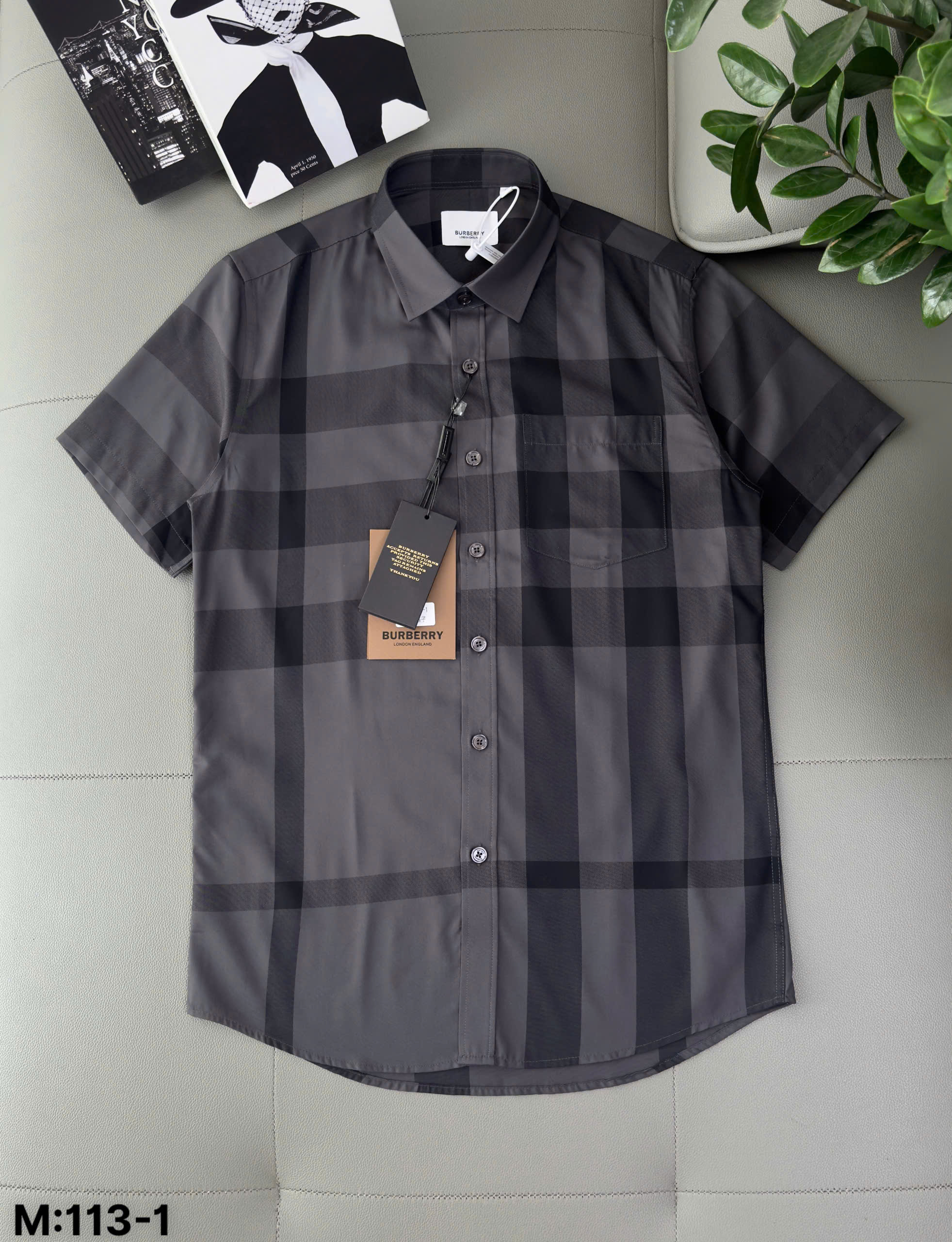 Áo sơ mi Burberry BBR cộc tay kẻ sọc Đen Xám Like Auth S-XXL DDT