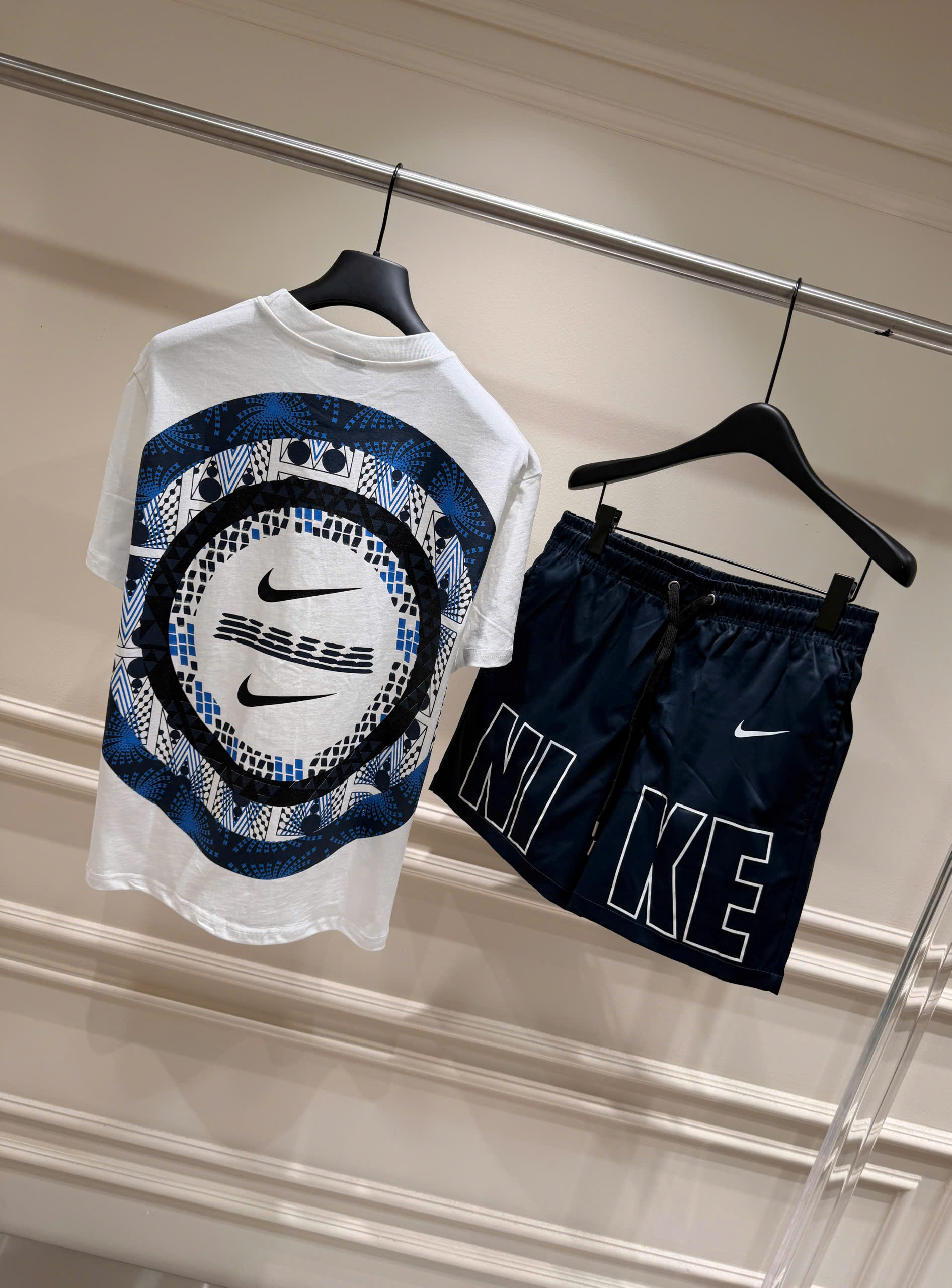 Set bộ thể thao hè Nike logo thêu ngực hình tròn sau lưng Like Auth S-XL NV