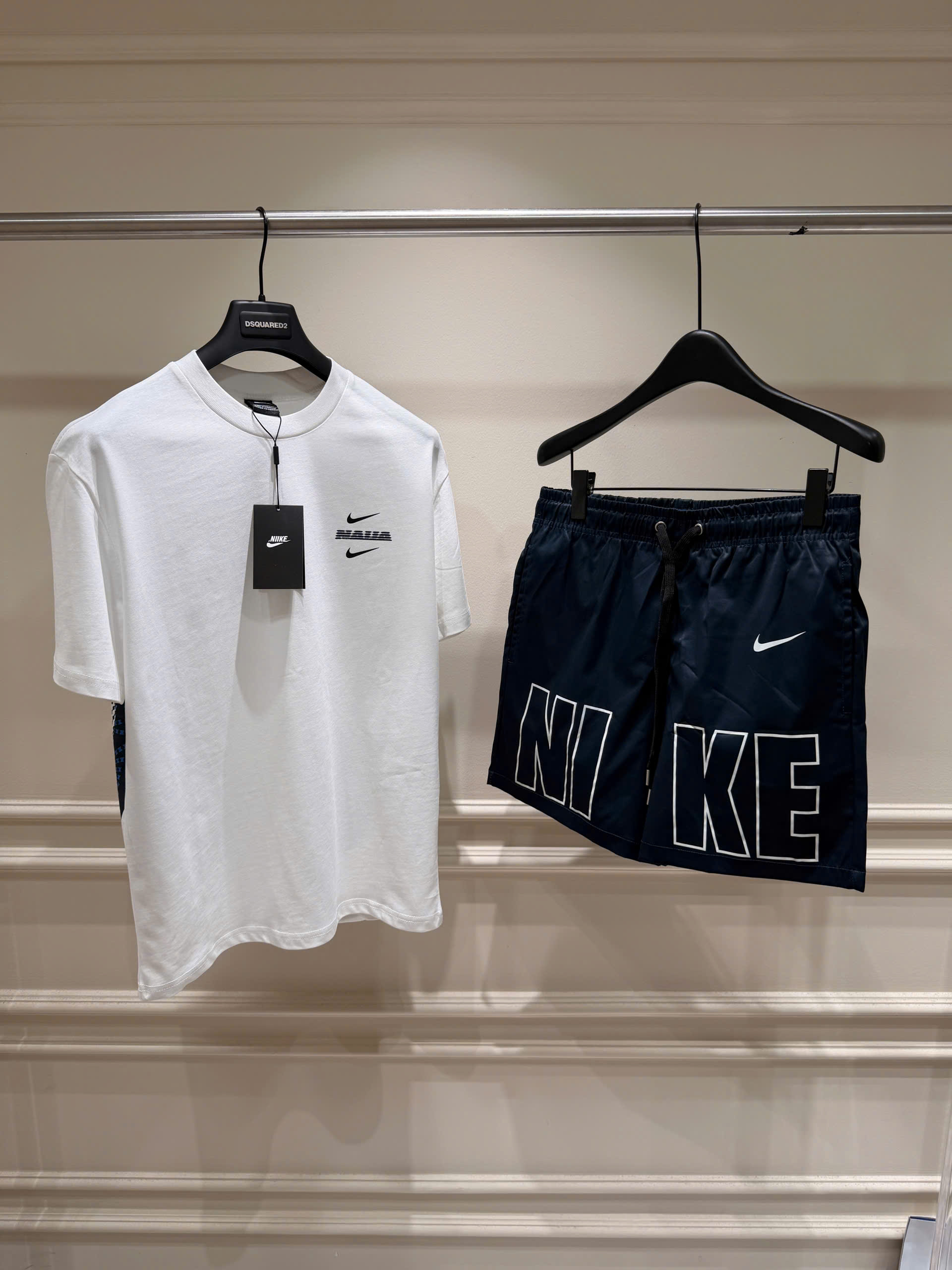 Set bộ thể thao hè Nike logo thêu ngực hình tròn sau lưng Like Auth S-XL NV