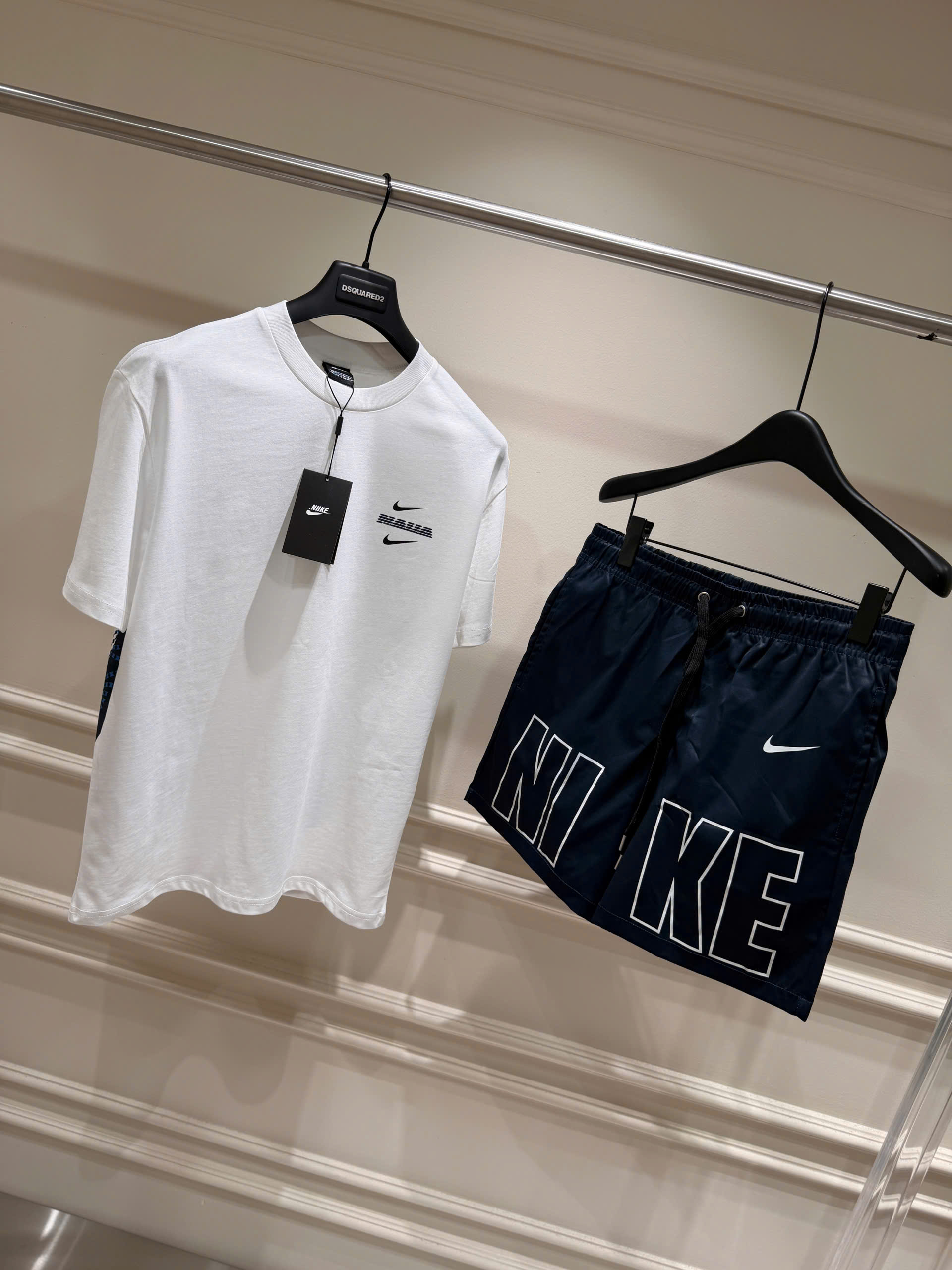 Set bộ thể thao hè Nike logo thêu ngực hình tròn sau lưng Like Auth S-XL NV