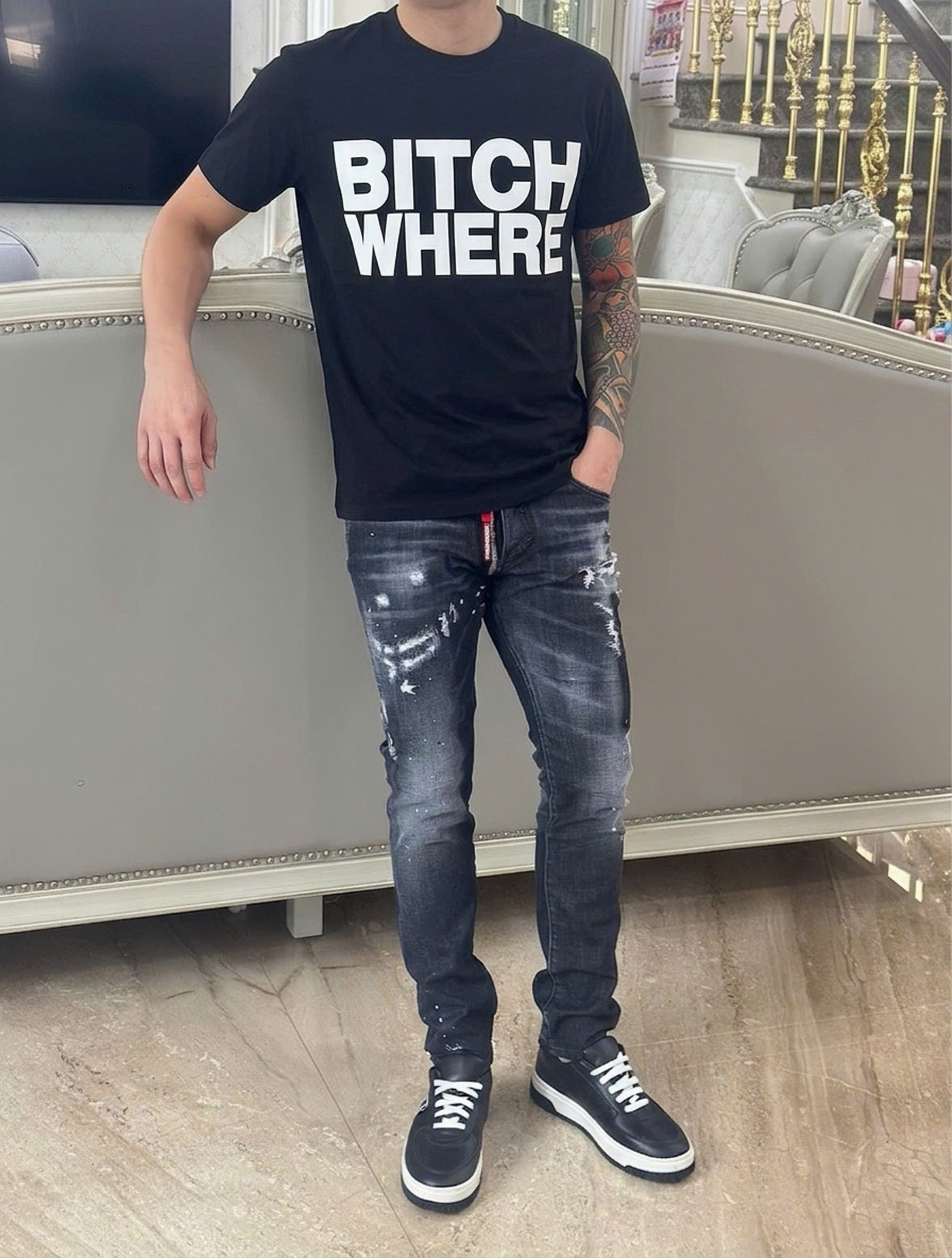 Áo phông T shirt Dsquared2 DSQ Bitch Where Like Auth XS-L NV