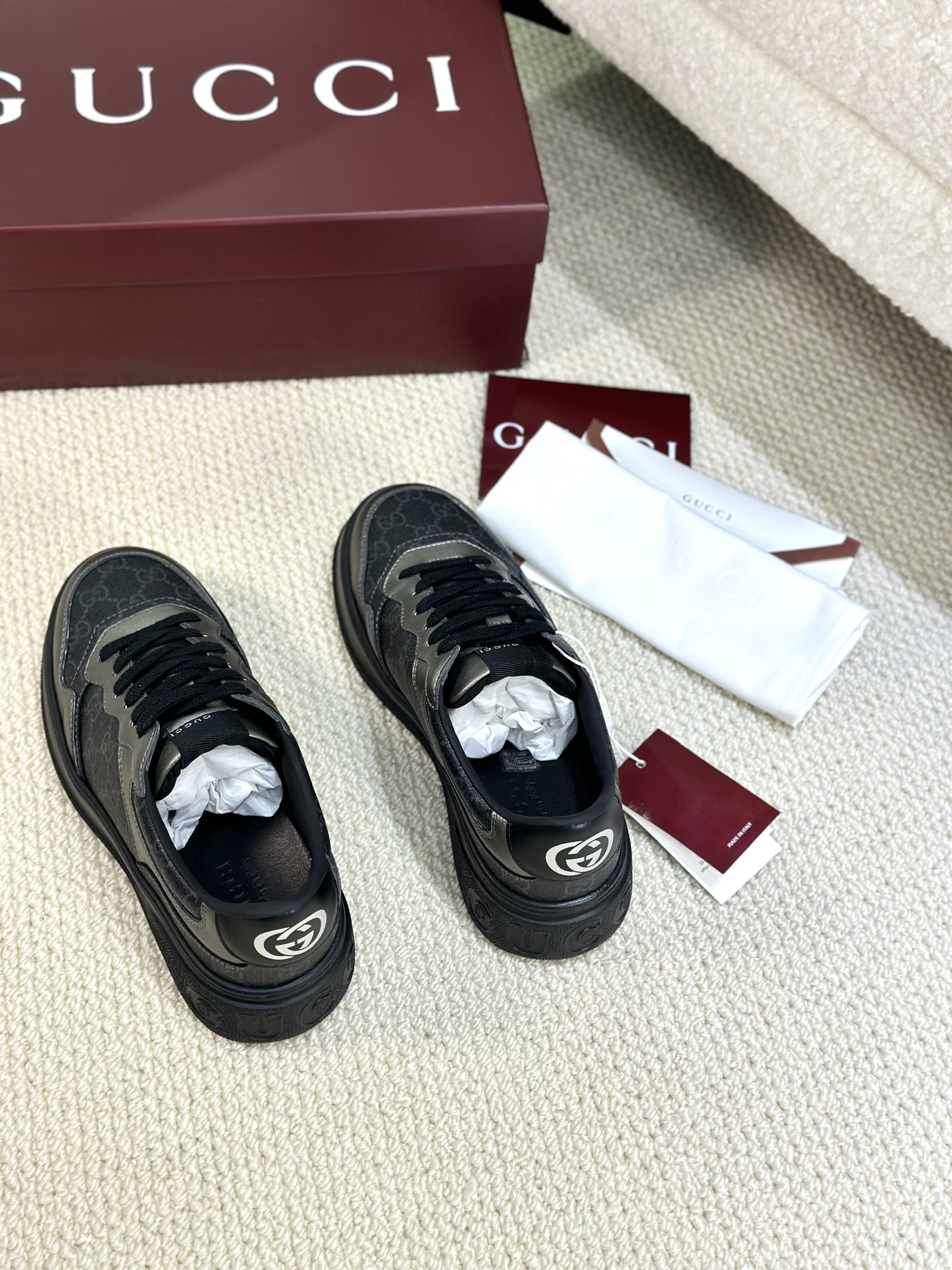 Giày sneaker Gucci GC Đen họa tiết monogram phối Bạc Like Auth Fullbox Phụ Kiện VTN