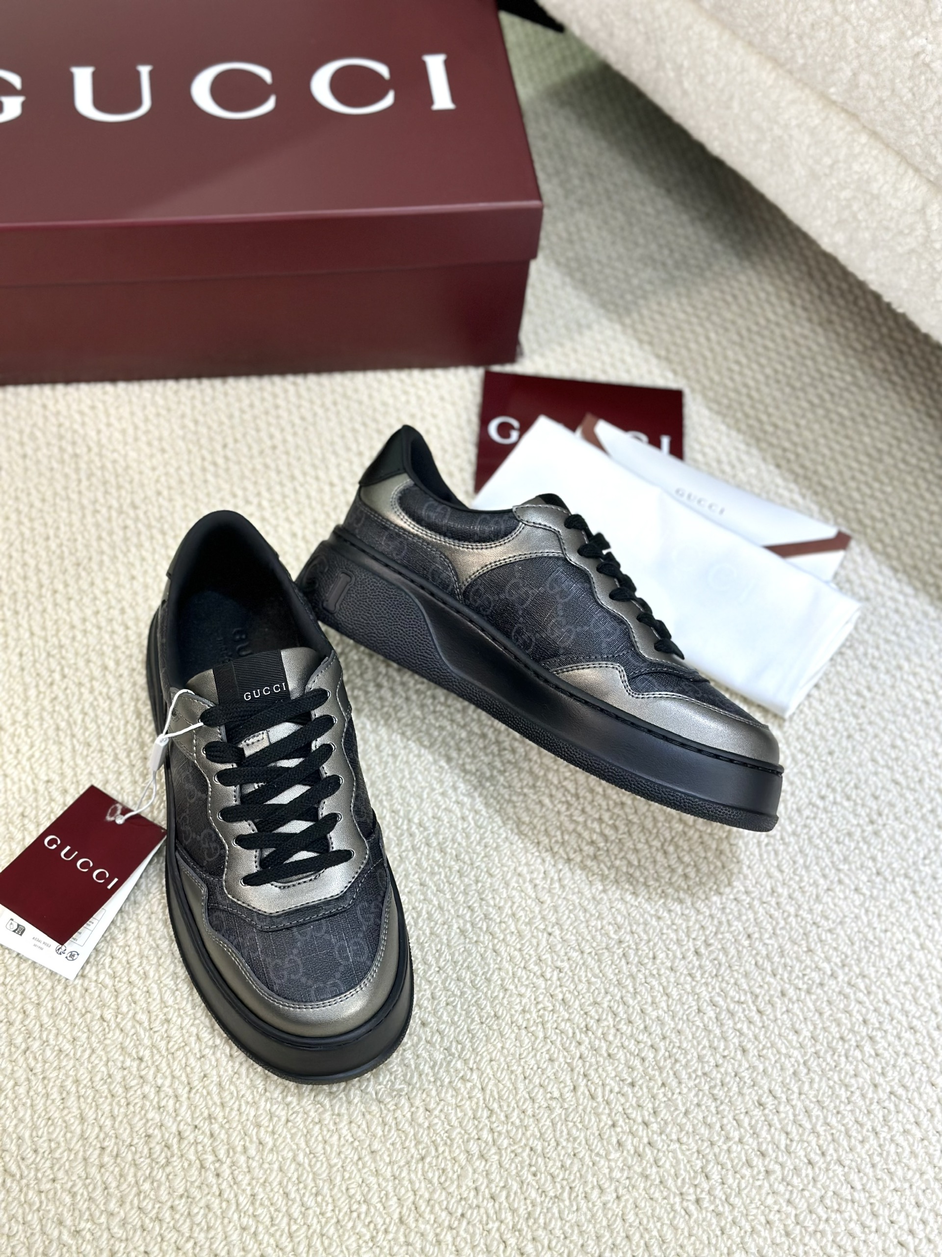 Giày sneaker Gucci GC Đen họa tiết monogram phối Bạc Like Auth Fullbox Phụ Kiện VTN