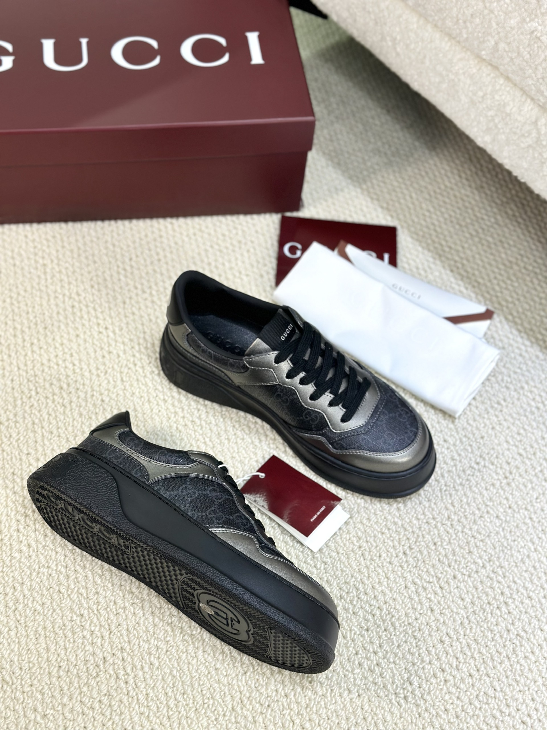 Giày sneaker Gucci GC Đen họa tiết monogram phối Bạc Like Auth Fullbox Phụ Kiện VTN