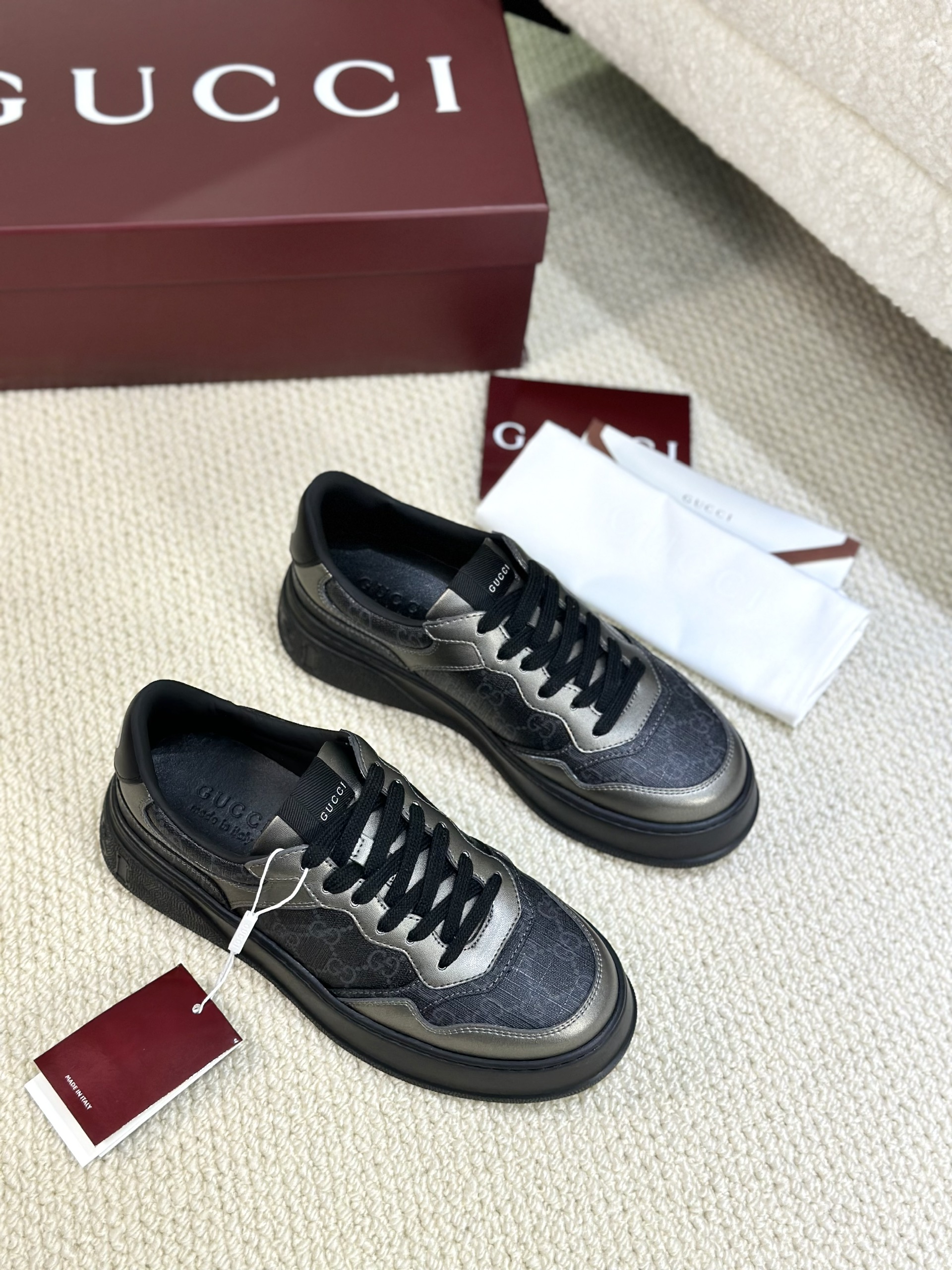 Giày sneaker Gucci GC Đen họa tiết monogram phối Bạc Like Auth Fullbox Phụ Kiện VTN