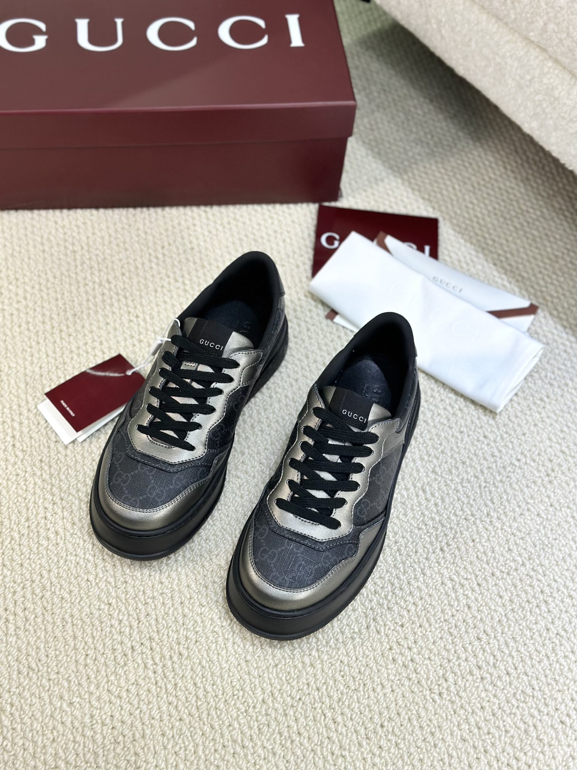 Giày sneaker Gucci GC Đen họa tiết monogram phối Bạc Like Auth Fullbox Phụ Kiện VTN