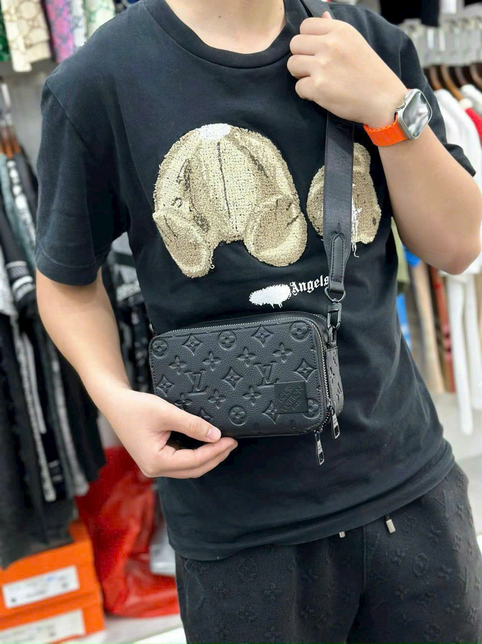 Túi đeo chéo Louis Vuitton LV Alpha Wearable Damier Graphite monogram vân chìm Like Auth 19x11x7 PLD
