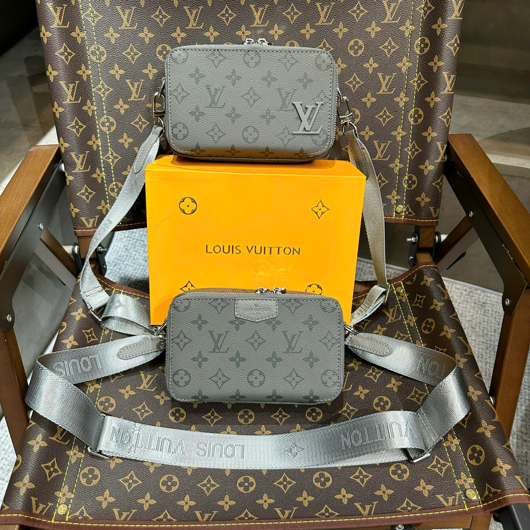 Túi đeo chéo Louis Vuitton LV Alpha Wearable Damier Graphite monogram Xám Like Auth 19x11x7 PLD