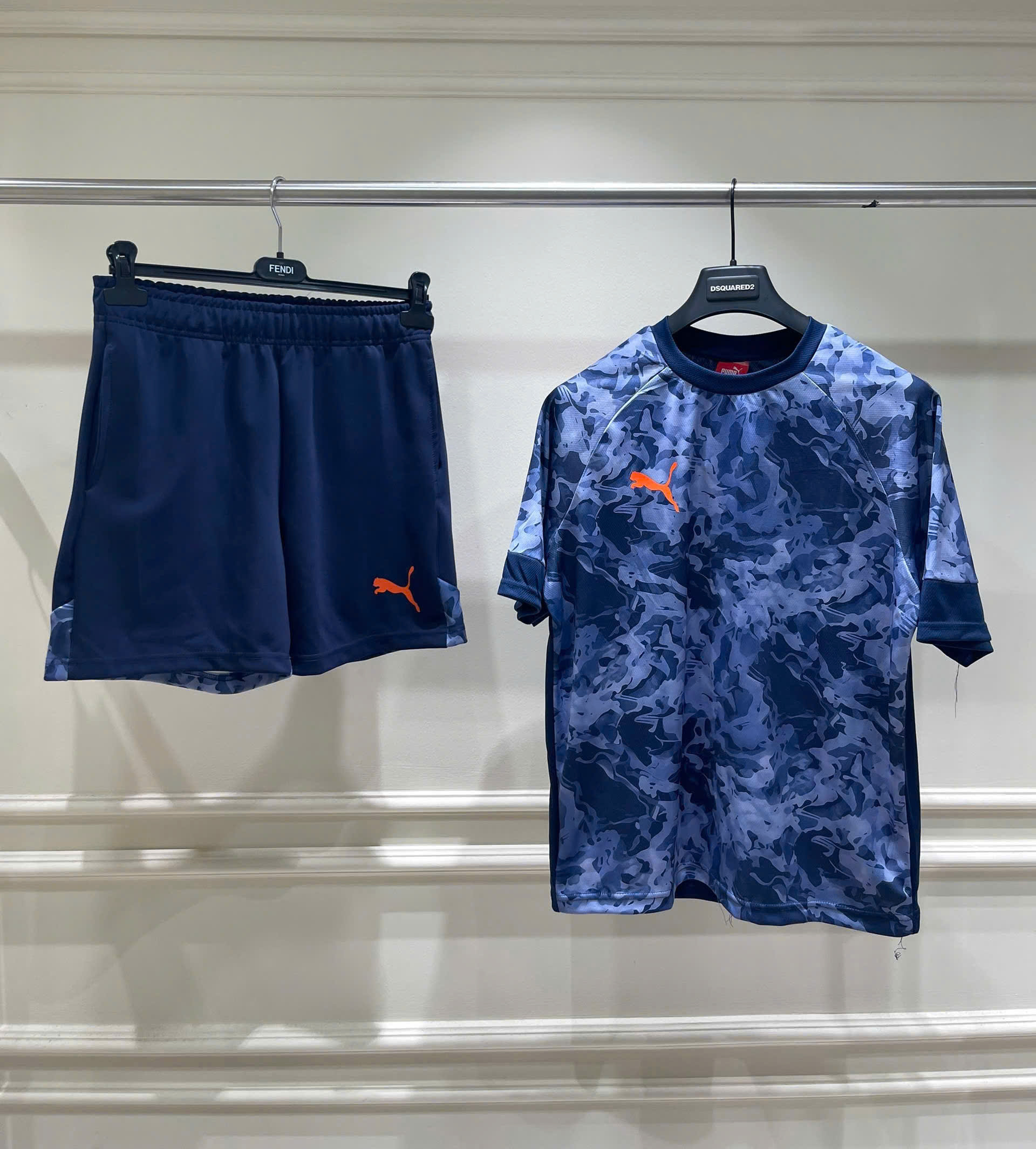 Set bộ thể thao hè Puma Xanh dằn di logo thêu ngực Like Auth S-XL MK