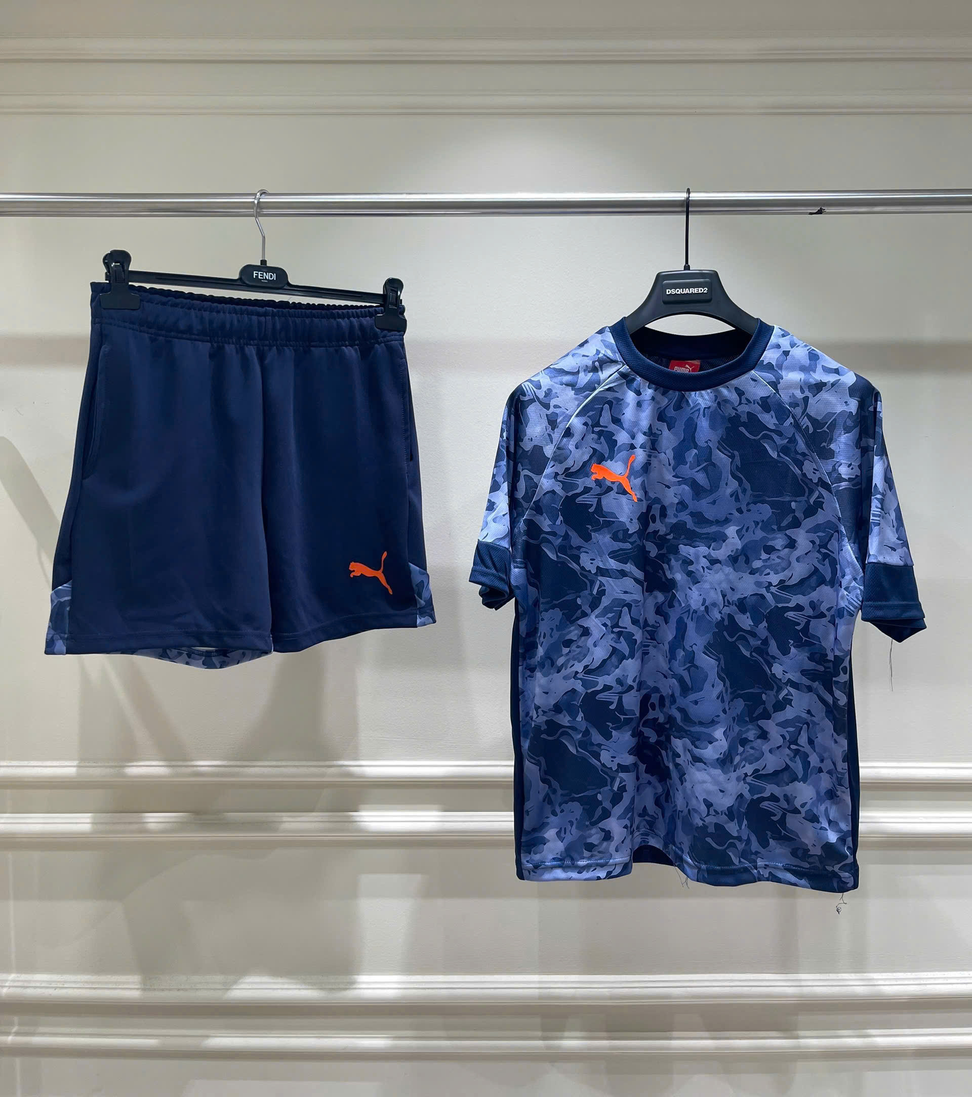 Set bộ thể thao hè Puma Xanh dằn di logo thêu ngực Like Auth S-XL MK