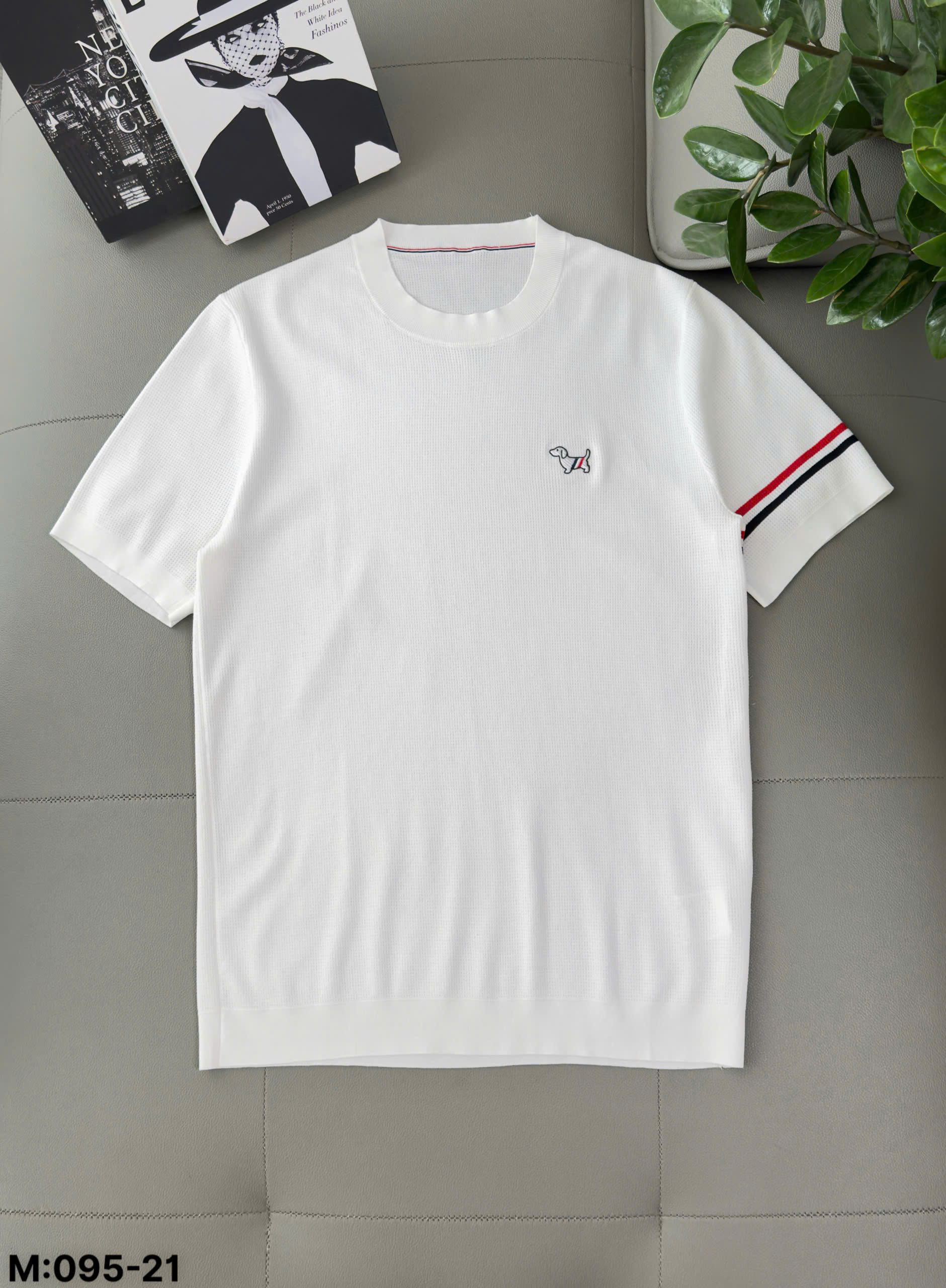 Áo phông T shirt Thombrowne kẻ sọc tay logo thêu Cún Like Auth 48-54 DDT\Trắng