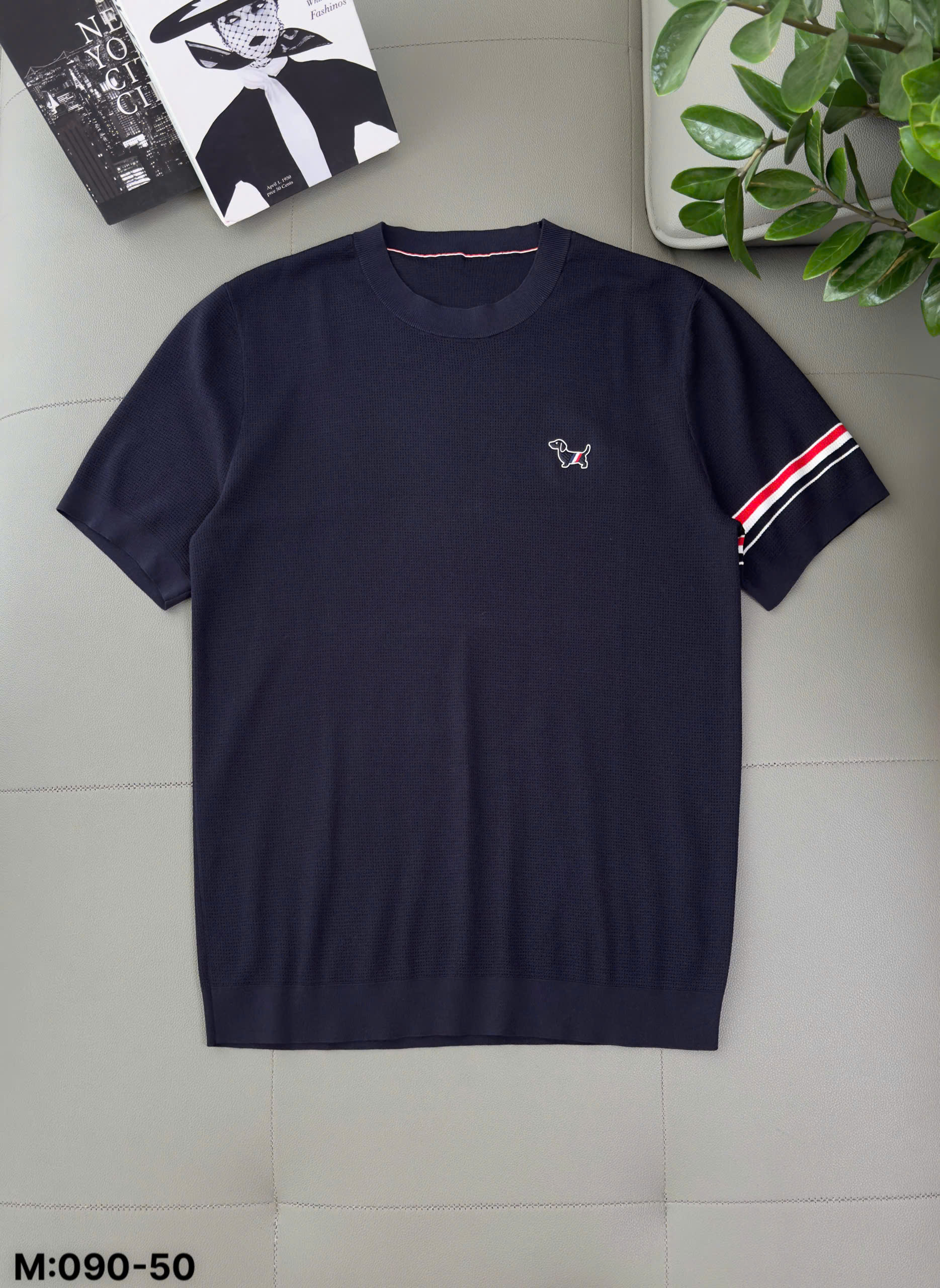 Áo phông T shirt Thombrowne kẻ sọc tay logo thêu Cún Like Auth 48-54 DDT\Xanh Than