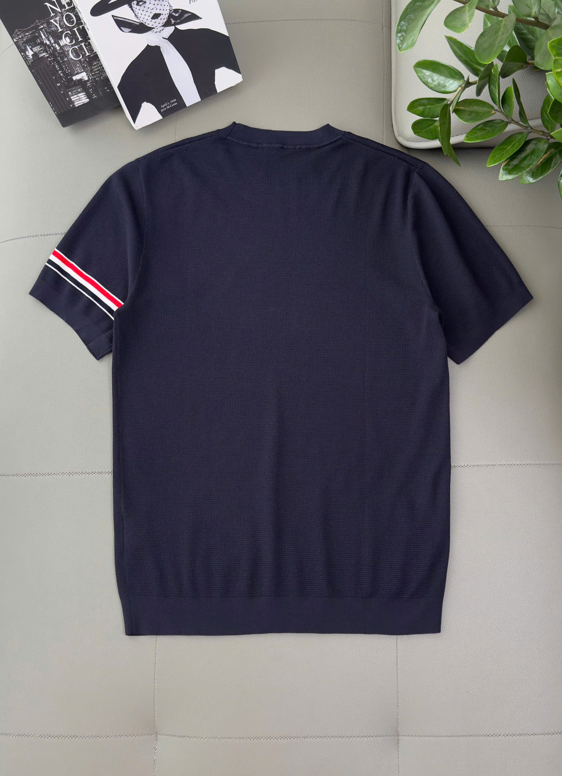 Áo phông T shirt Thombrowne kẻ sọc tay logo thêu Cún Like Auth 48-54 DDT\Xanh Than