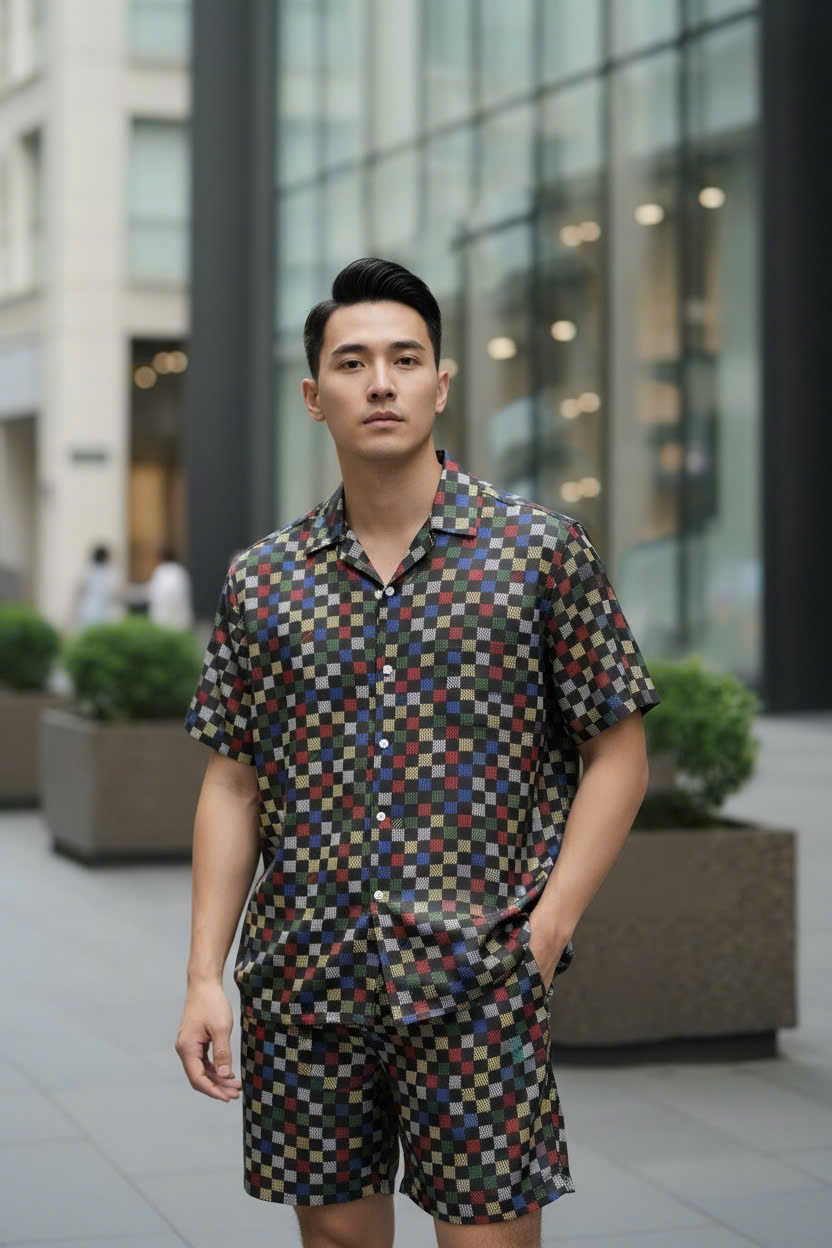 Set bộ lụa hè Louis Vuitton LV họa tiết Caro nhiều màu Like Auth M-XXL DDT