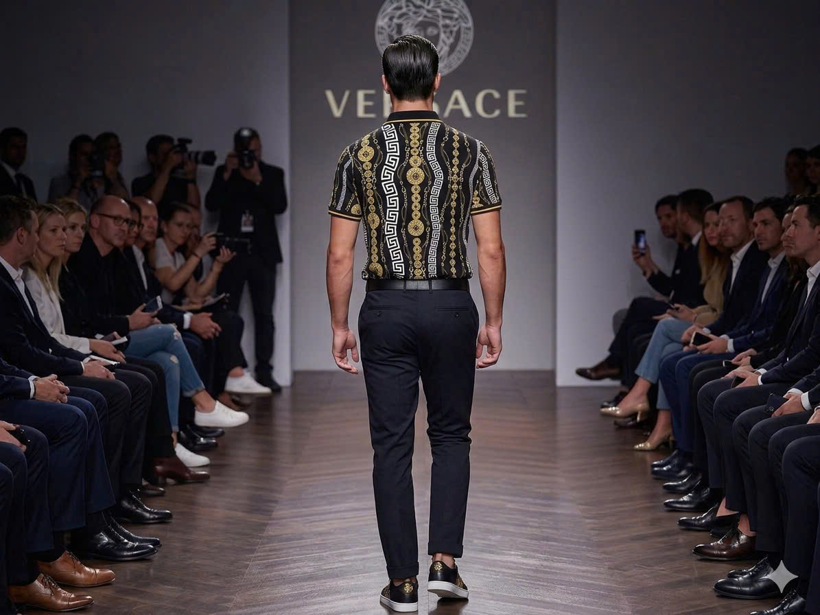 Áo polo hình Versace VS họa tiết nhiều Đồng Xu xích Vàng Like Auth 48-54 MK\Đen