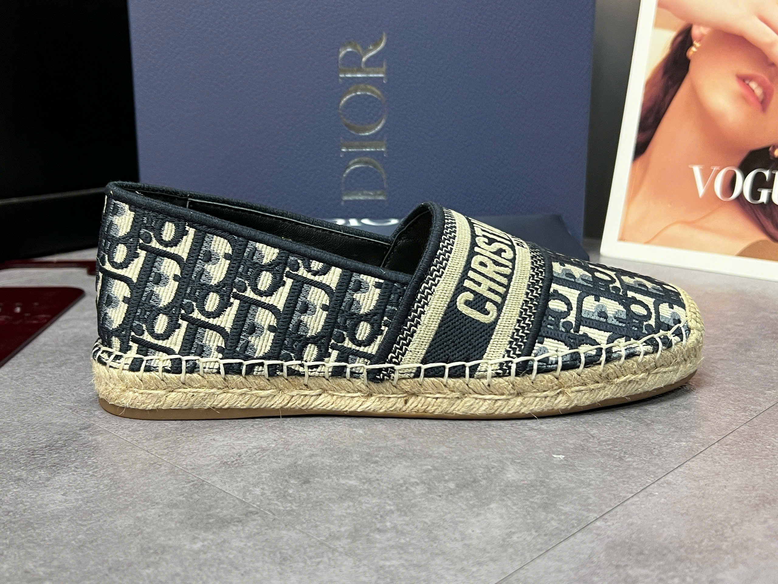 Giày slipon cói Dior CD họa tiết Obique full logo tag ngang Like Auth 38-43 VTN
