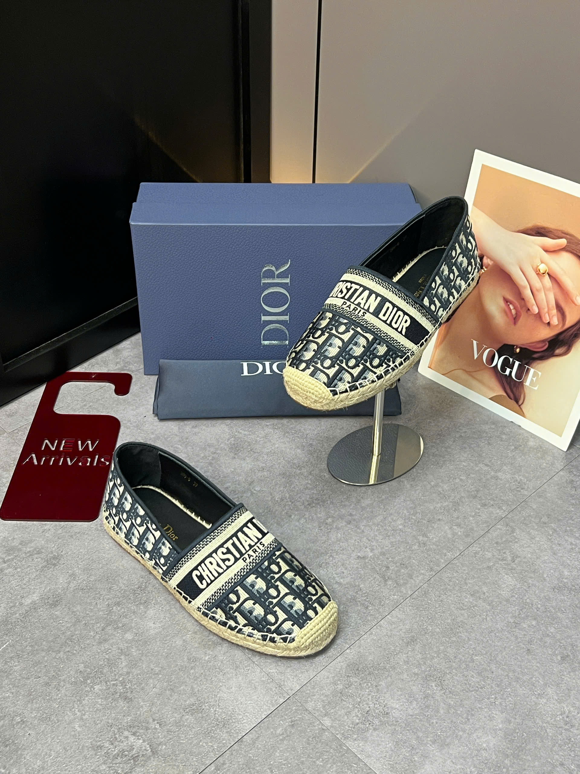 Giày slipon cói Dior CD họa tiết Obique full logo tag ngang Like Auth 38-43 VTN