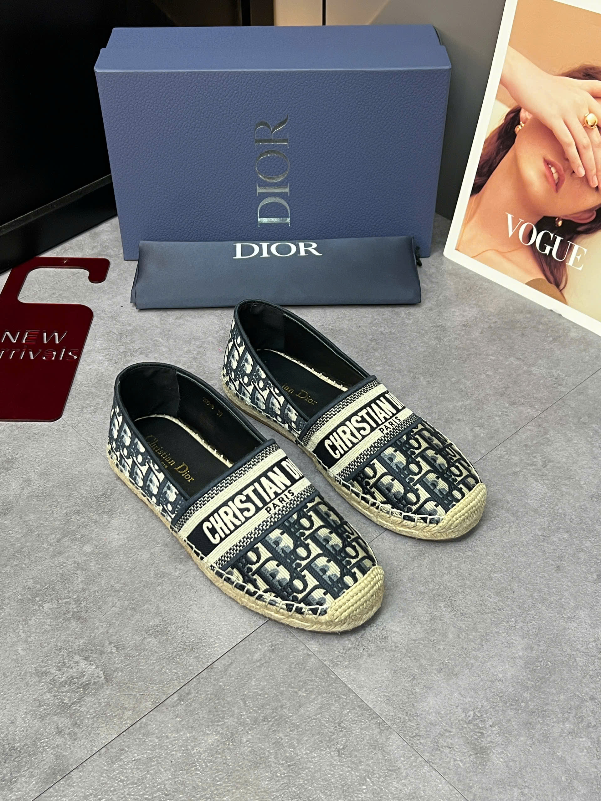 Giày slipon cói Dior CD họa tiết Obique full logo tag ngang Like Auth 38-43 VTN